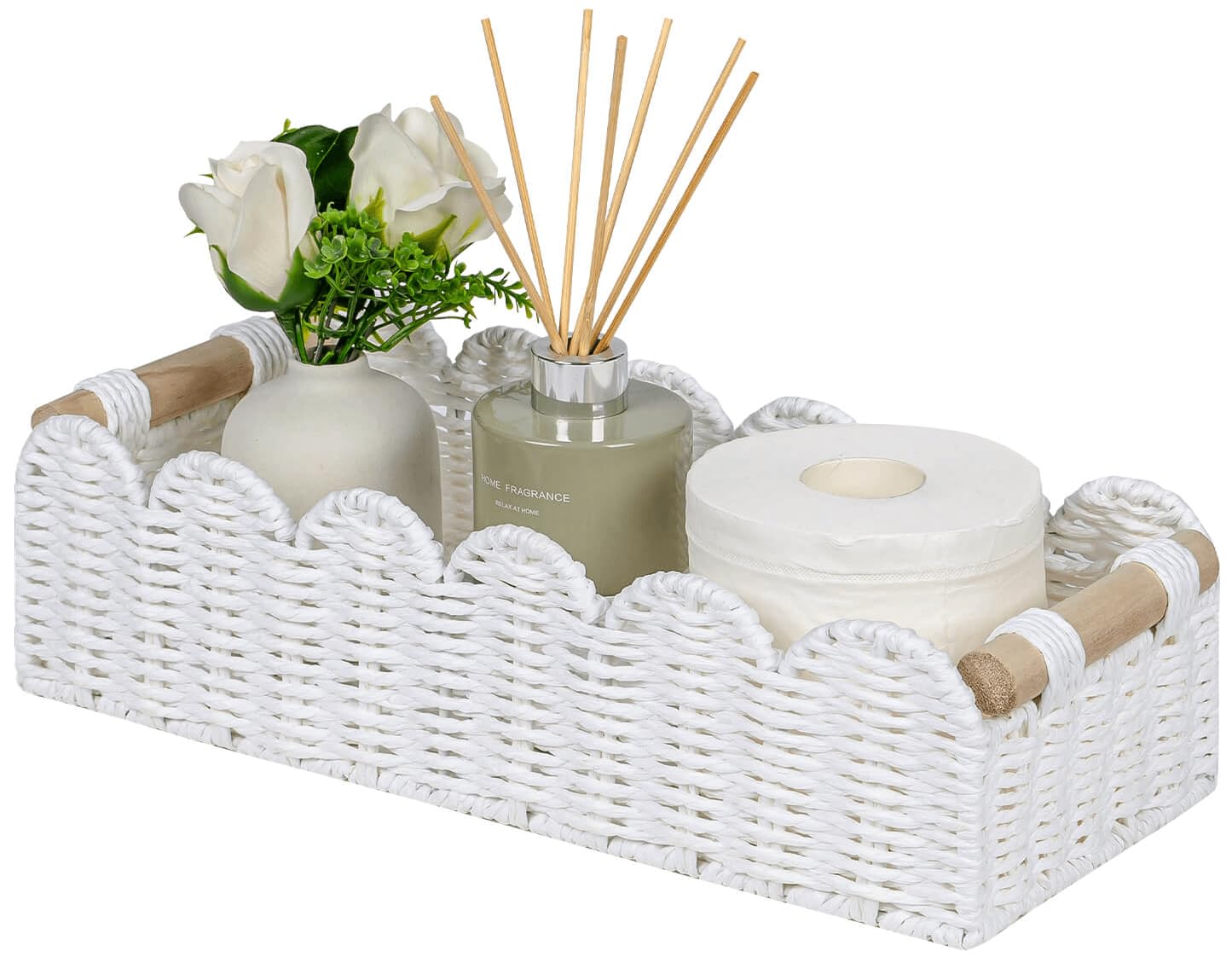 CubesLand Scalloped Toilet Paper Storage Basket W/Handle for Home Decor