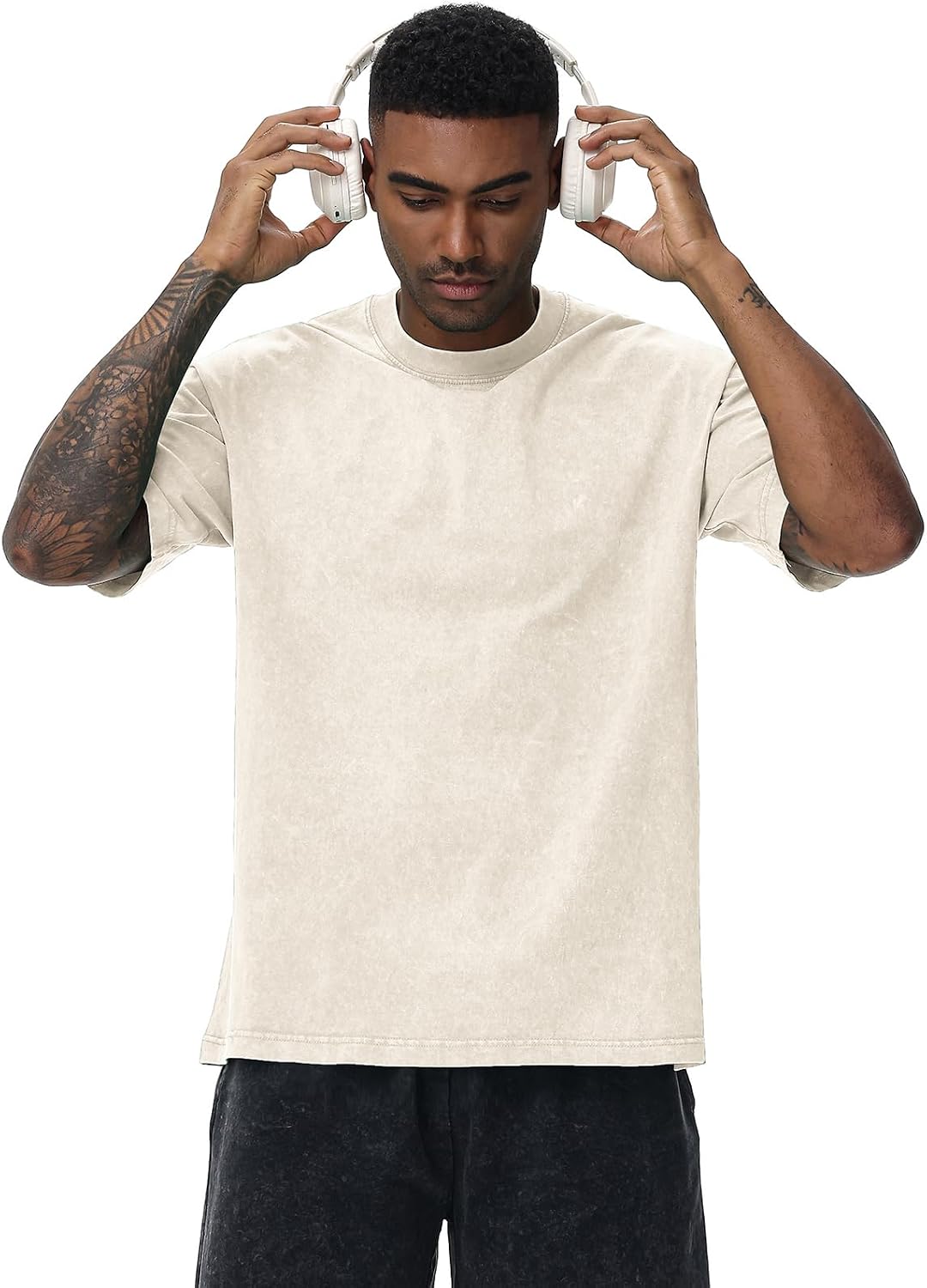 Men's Cotton T-Shirts Oversized Unisex Short Sleeves Casual Loose Wash Solid Basic Tee Tops