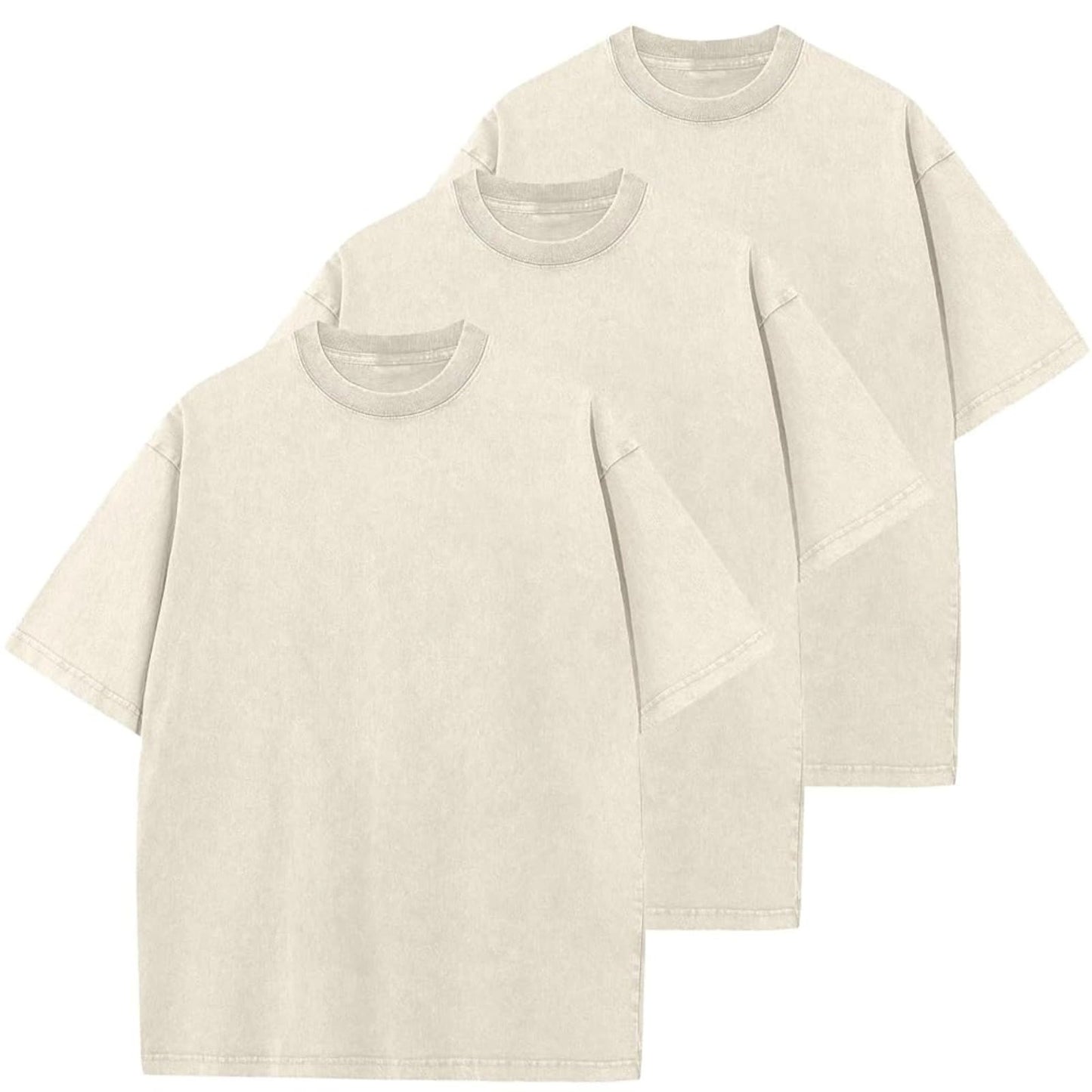 Men's Cotton T-Shirts Oversized Unisex Short Sleeves Casual Loose Wash Solid Basic Tee Tops