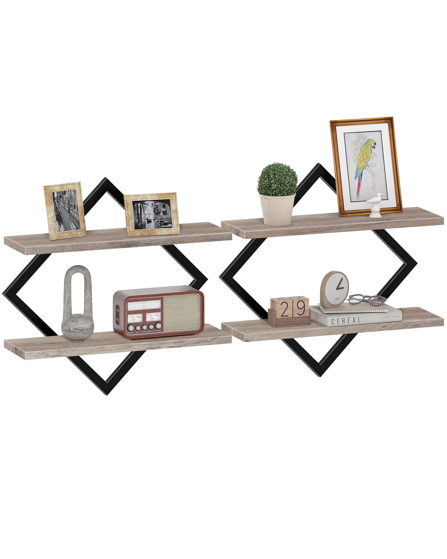 CHOEZON Floating Shelves, Set of 2 Wall Shelves, 2-Tier Hanging Shelves, Wall Shelf Set of 2, Wall Mounted Shelves, for Living Room, Bedroom, Kitchen, Office, Study, Rustic Brown TBJ01P2BF