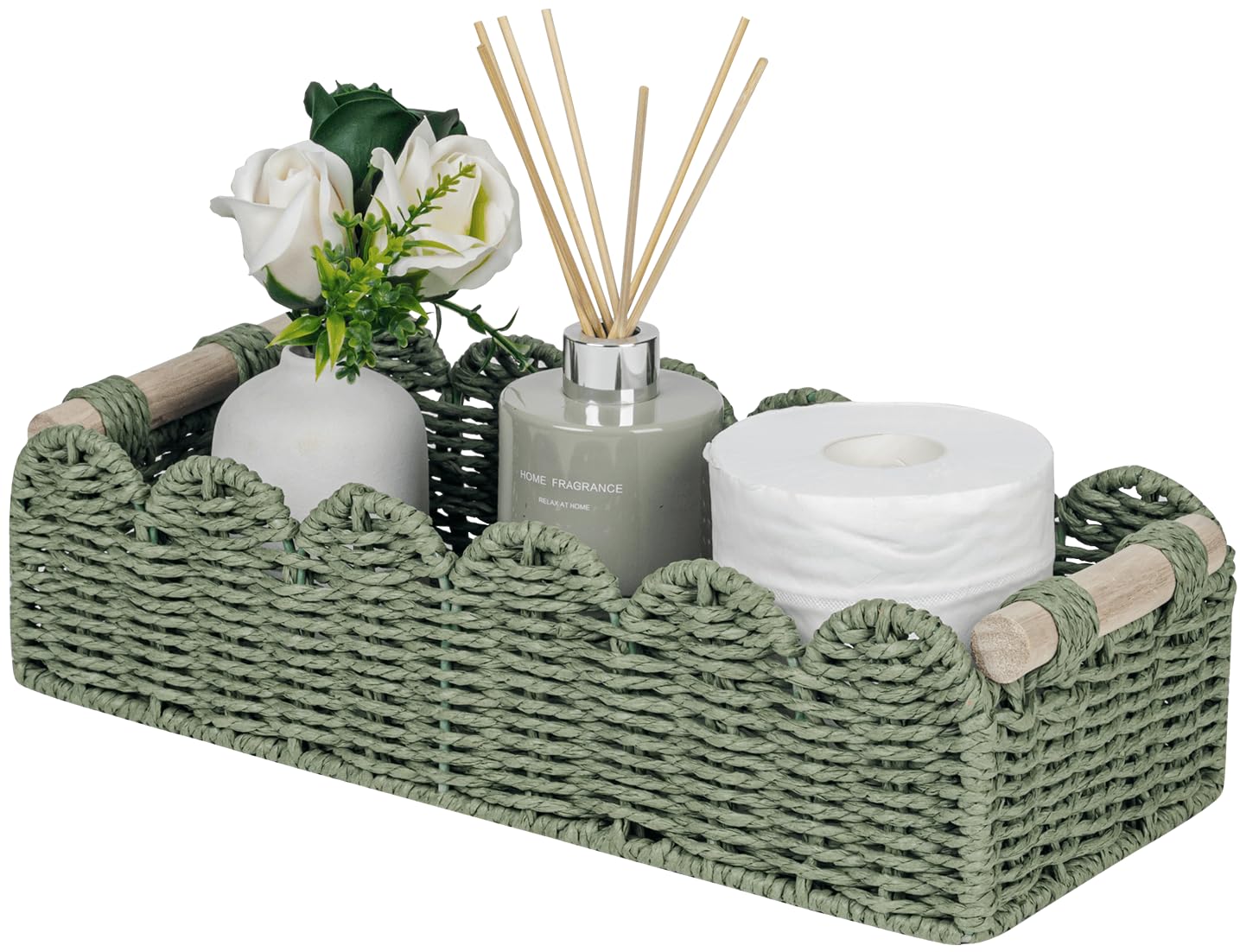CubesLand Scalloped Toilet Paper Storage Basket W/Handle for Home Decor