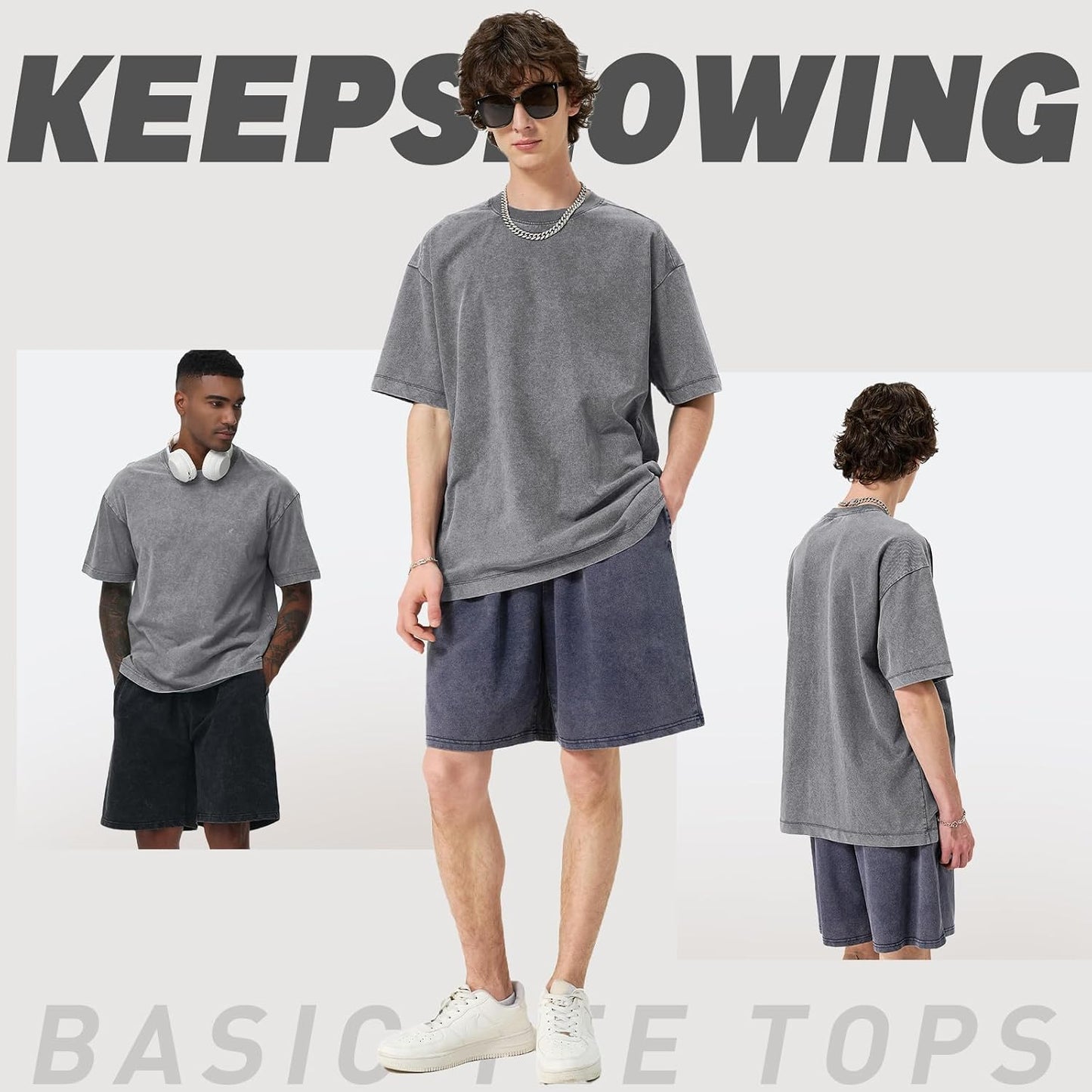 Men's Cotton T-Shirts Oversized Unisex Short Sleeves Casual Loose Wash Solid Basic Tee Tops