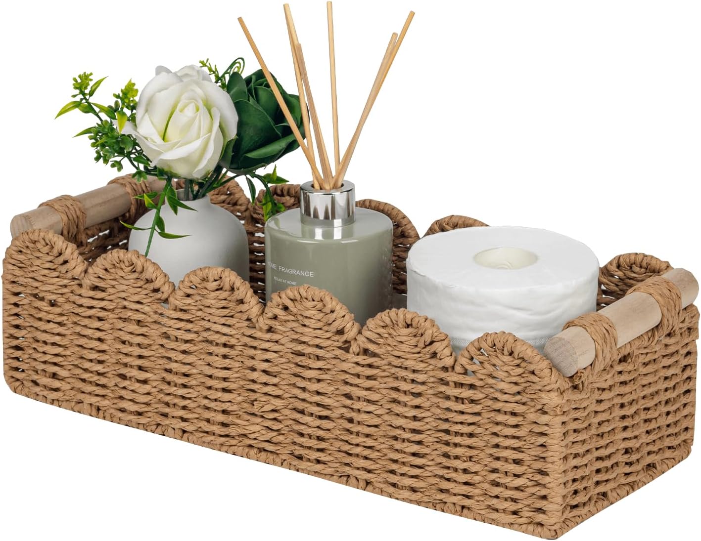 CubesLand Scalloped Toilet Paper Storage Basket W/Handle for Home Decor