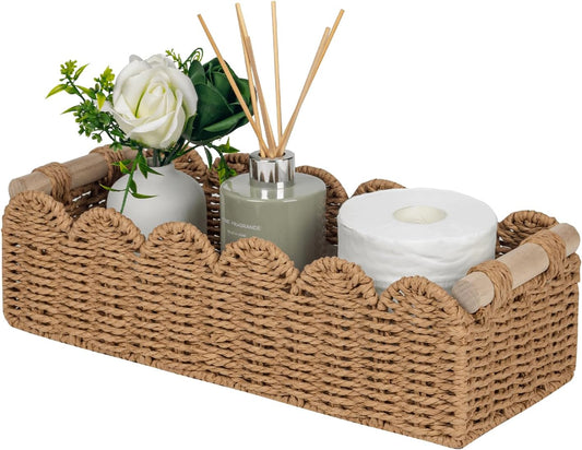 CubesLand Scalloped Toilet Paper Storage Basket W/Handle for Home Decor