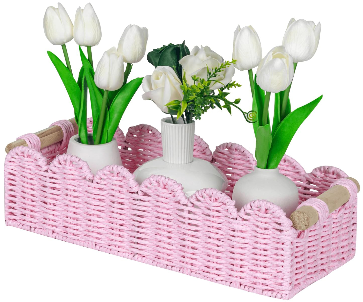 CubesLand Scalloped Toilet Paper Storage Basket W/Handle for Home Decor