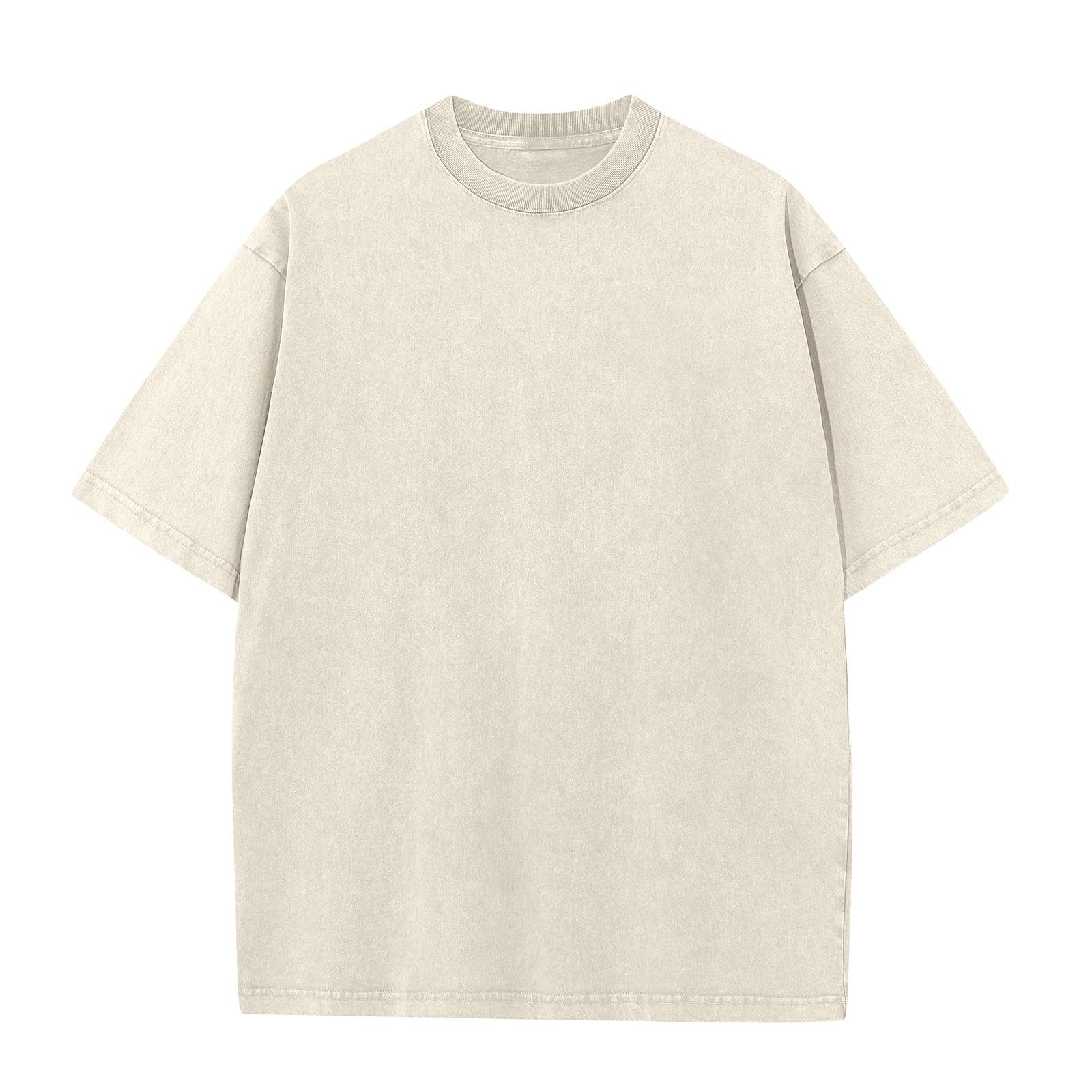 Men's Cotton T-Shirts Oversized Unisex Short Sleeves Casual Loose Wash Solid Basic Tee Tops