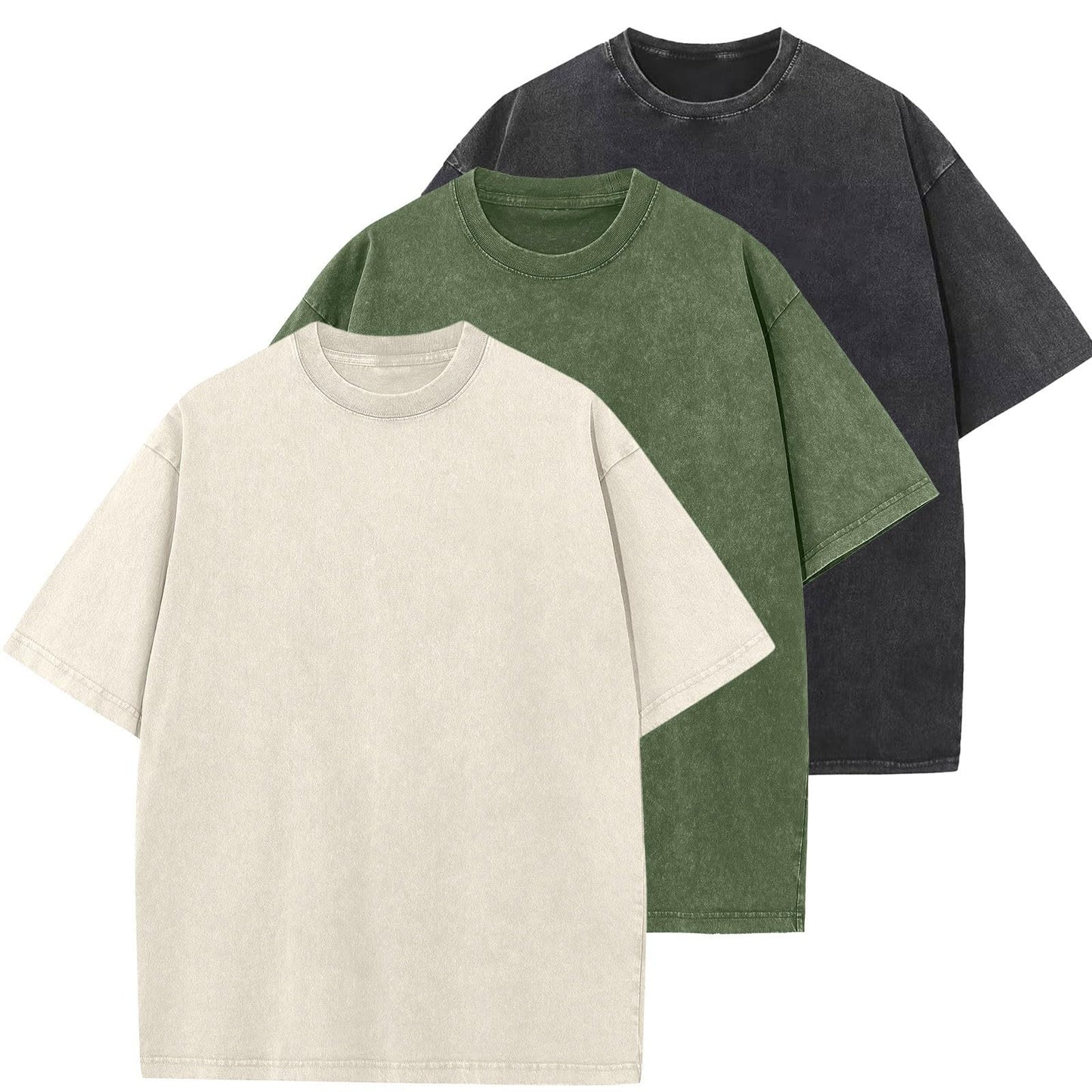 Men's Cotton T-Shirts Oversized Unisex Short Sleeves Casual Loose Wash Solid Basic Tee Tops
