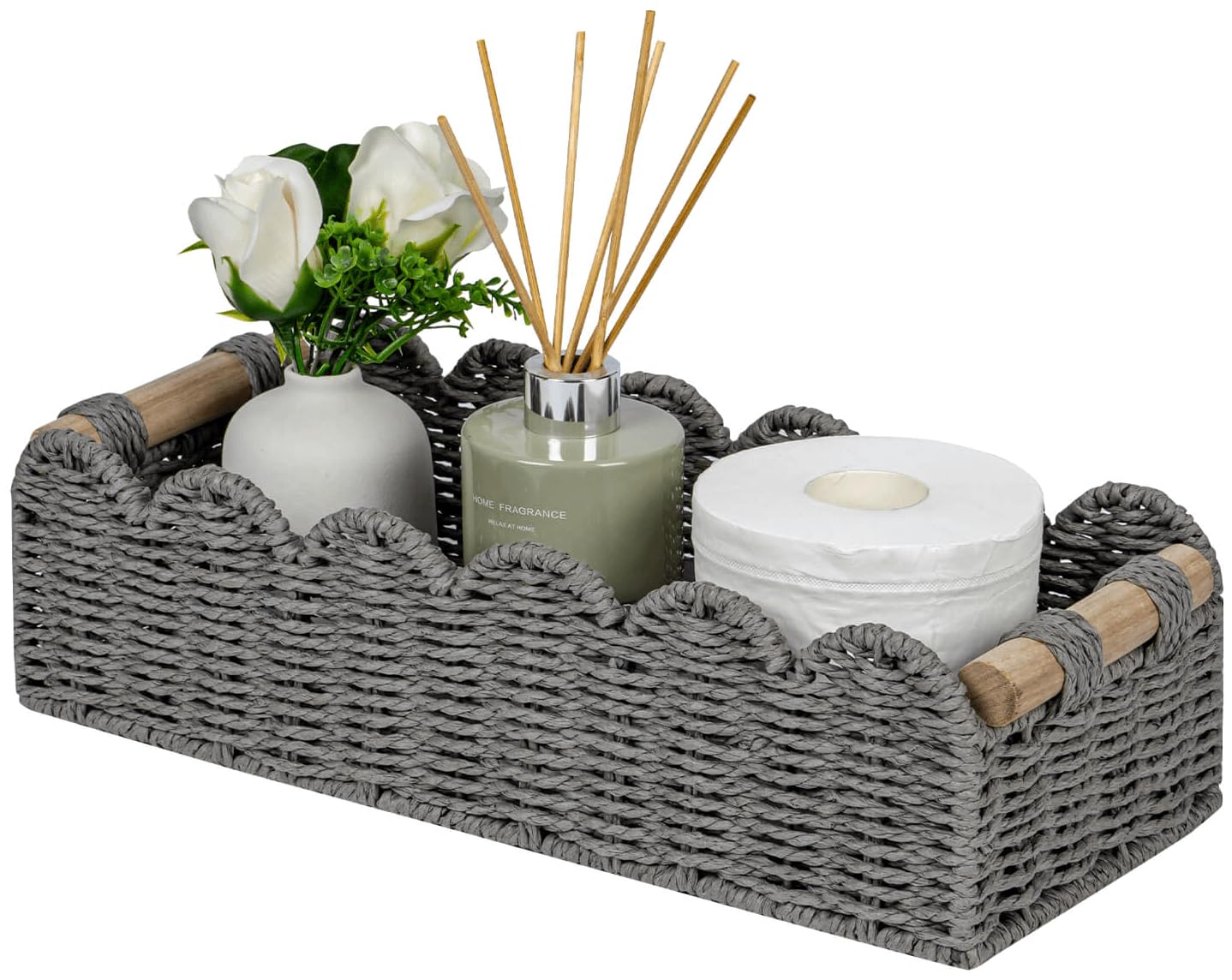 CubesLand Scalloped Toilet Paper Storage Basket W/Handle for Home Decor