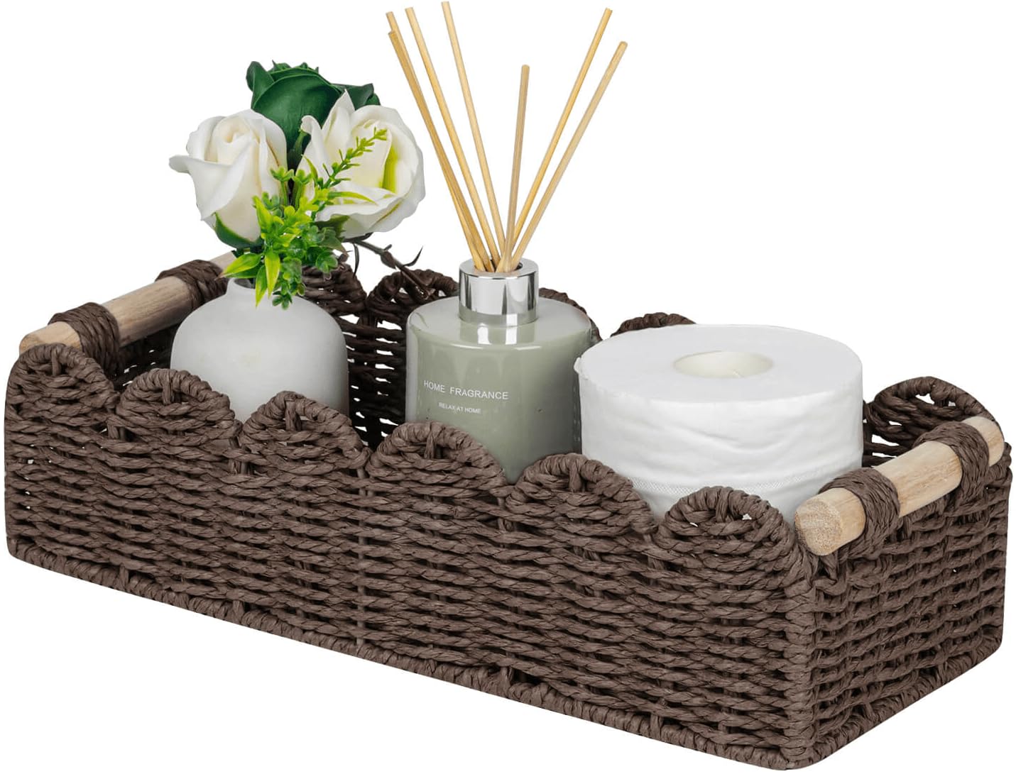 CubesLand Scalloped Toilet Paper Storage Basket W/Handle for Home Decor
