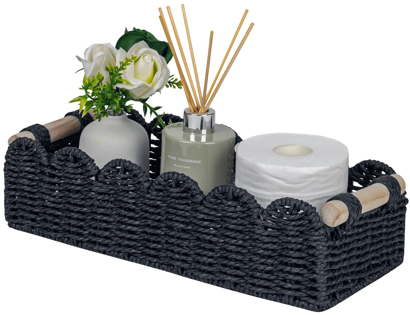 CubesLand Scalloped Toilet Paper Storage Basket W/Handle for Home Decor