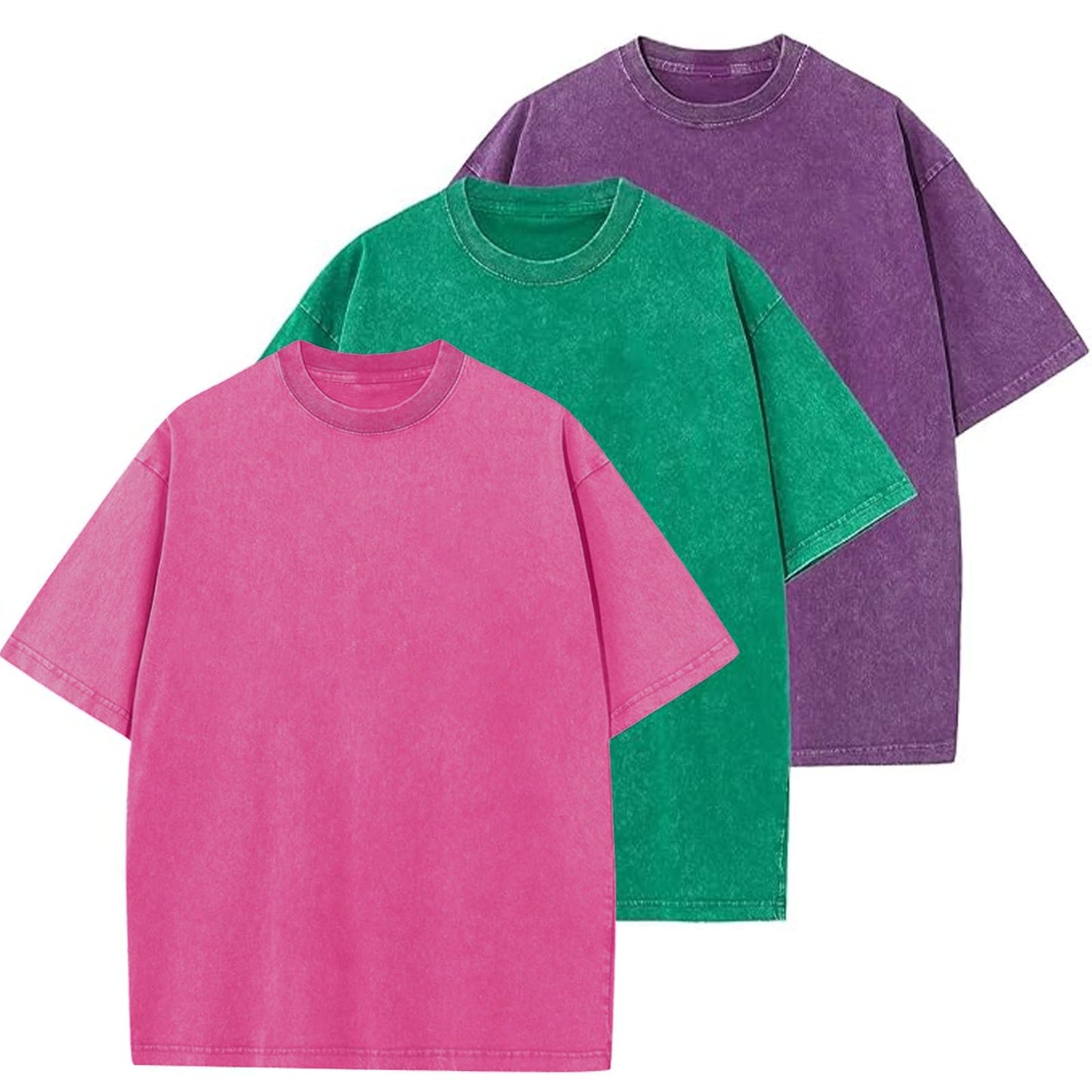 Men's Cotton T-Shirts Oversized Unisex Short Sleeves Casual Loose Wash Solid Basic Tee Tops