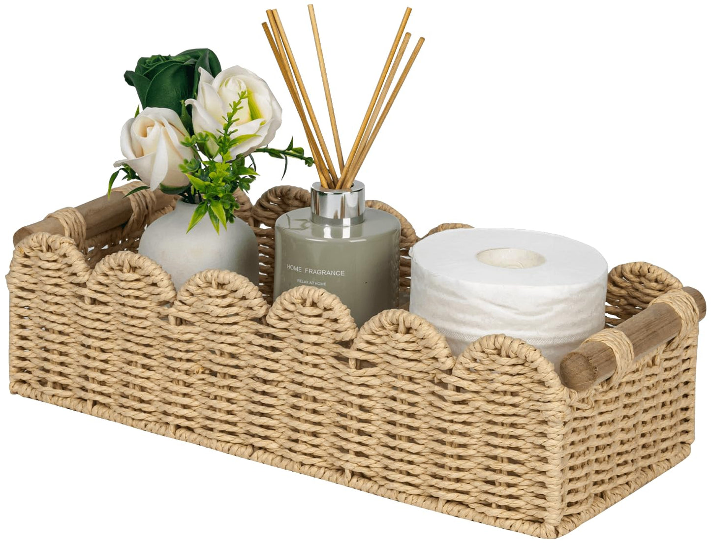 CubesLand Scalloped Toilet Paper Storage Basket W/Handle for Home Decor