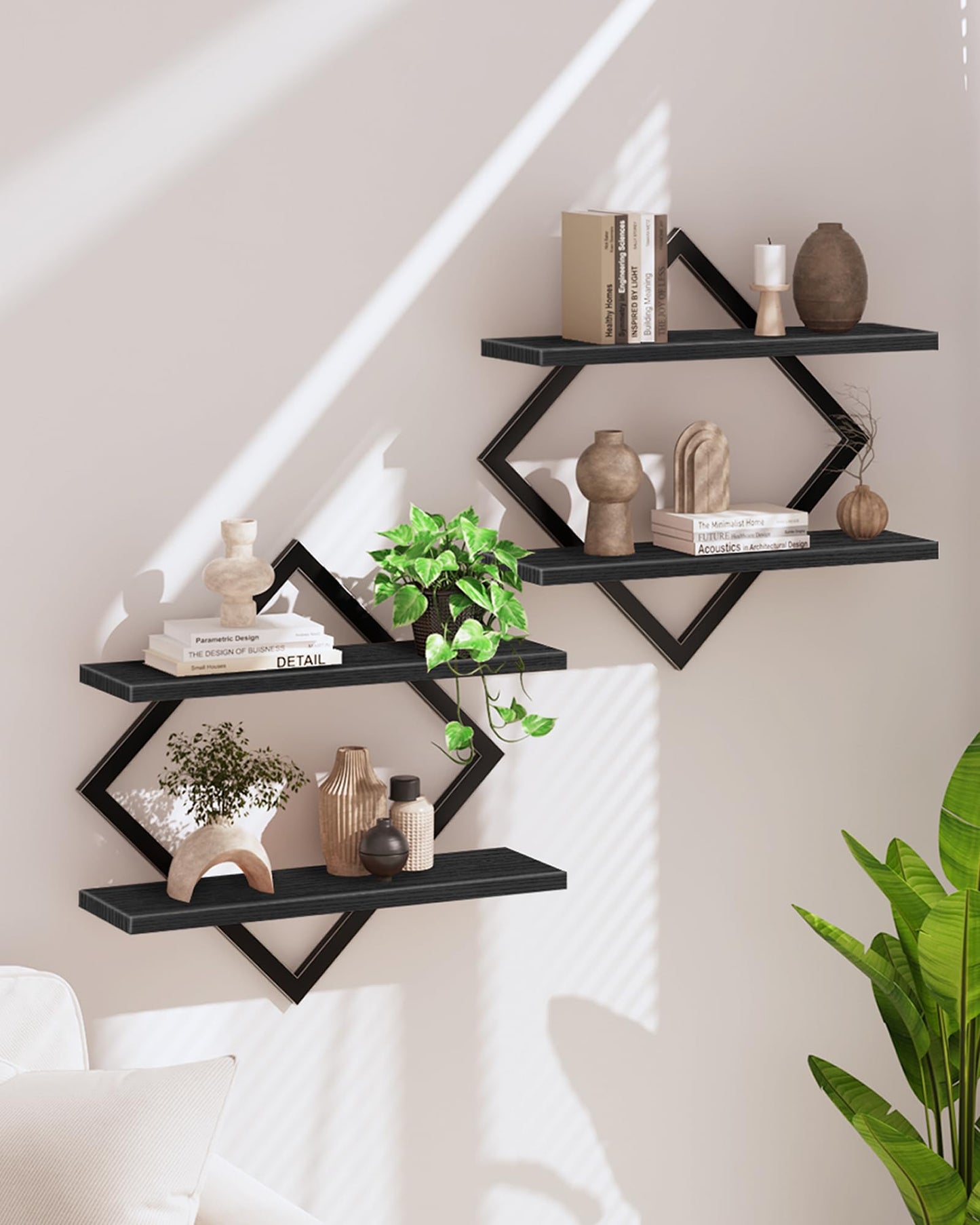 CHOEZON Floating Shelves, Set of 2 Wall Shelves, 2-Tier Hanging Shelves, Wall Shelf Set of 2, Wall Mounted Shelves, for Living Room, Bedroom, Kitchen, Office, Study, Rustic Brown TBJ01P2BF