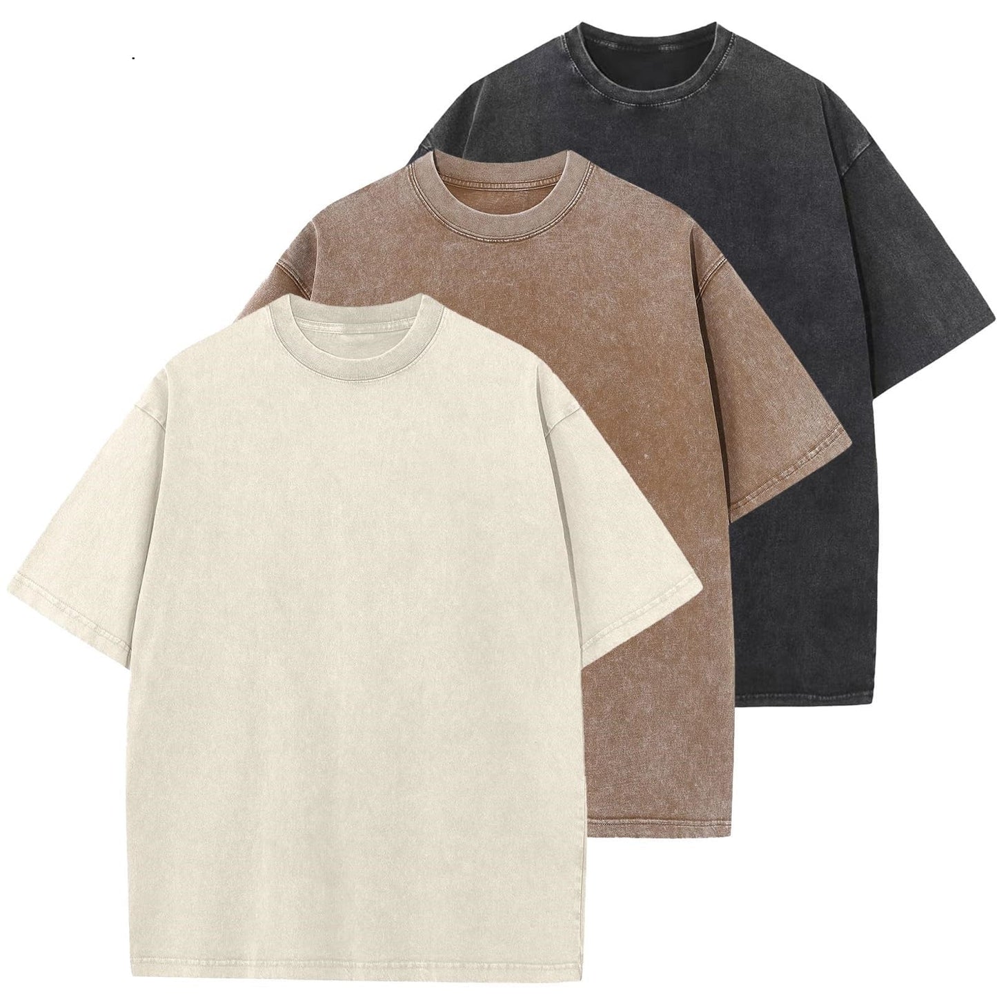 Men's Cotton T-Shirts Oversized Unisex Short Sleeves Casual Loose Wash Solid Basic Tee Tops