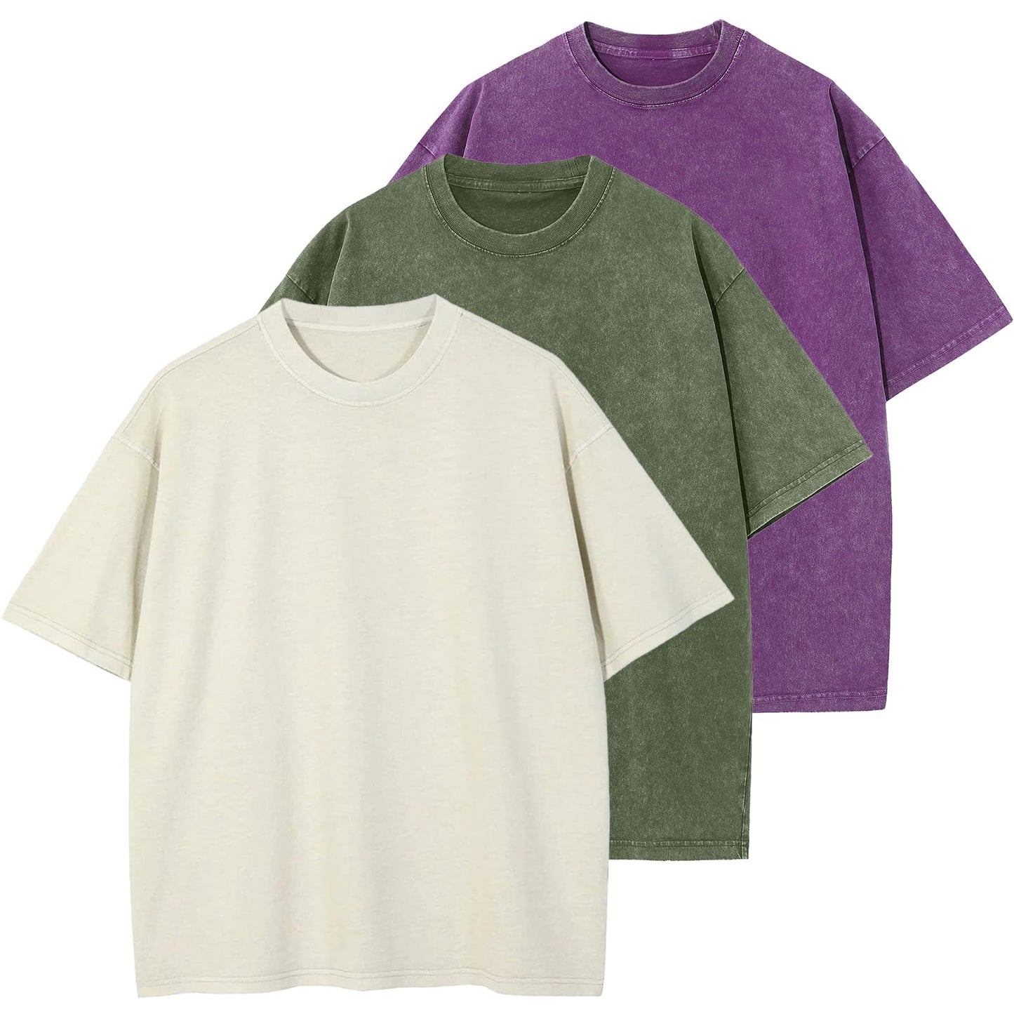 Men's Cotton T-Shirts Oversized Unisex Short Sleeves Casual Loose Wash Solid Basic Tee Tops