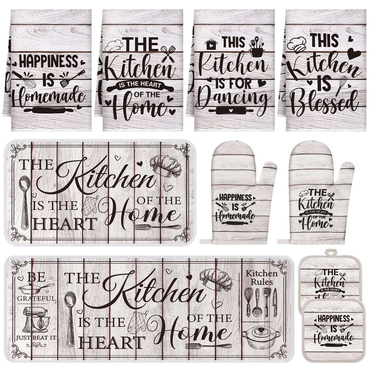 Fourluoo 10 Pcs Farmhouse Kitchen Decor and Accessories Set Black
