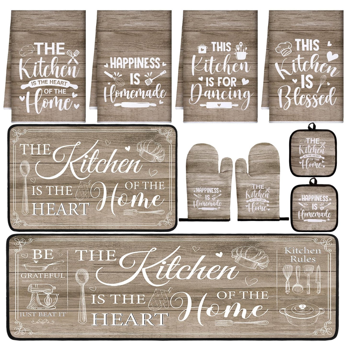 Fourluoo 10 Pcs Farmhouse Kitchen Decor and Accessories Set Black