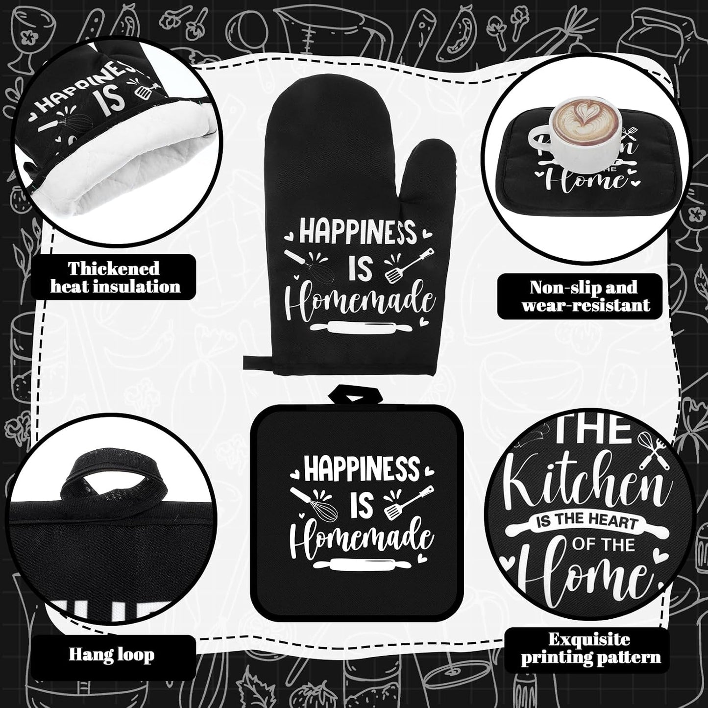 Fourluoo 10 Pcs Farmhouse Kitchen Decor and Accessories Set Black