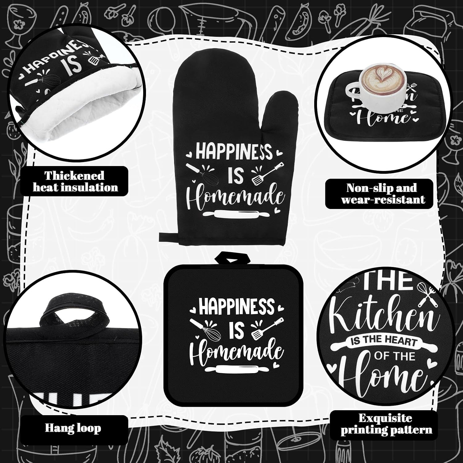 Fourluoo 10 Pcs Farmhouse Kitchen Decor and Accessories Set Black