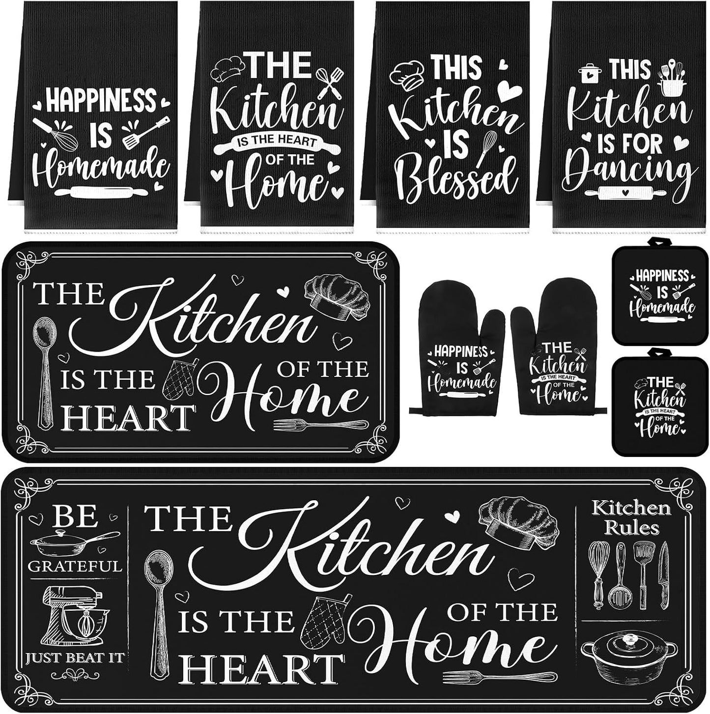 Fourluoo 10 Pcs Farmhouse Kitchen Decor and Accessories Set Black