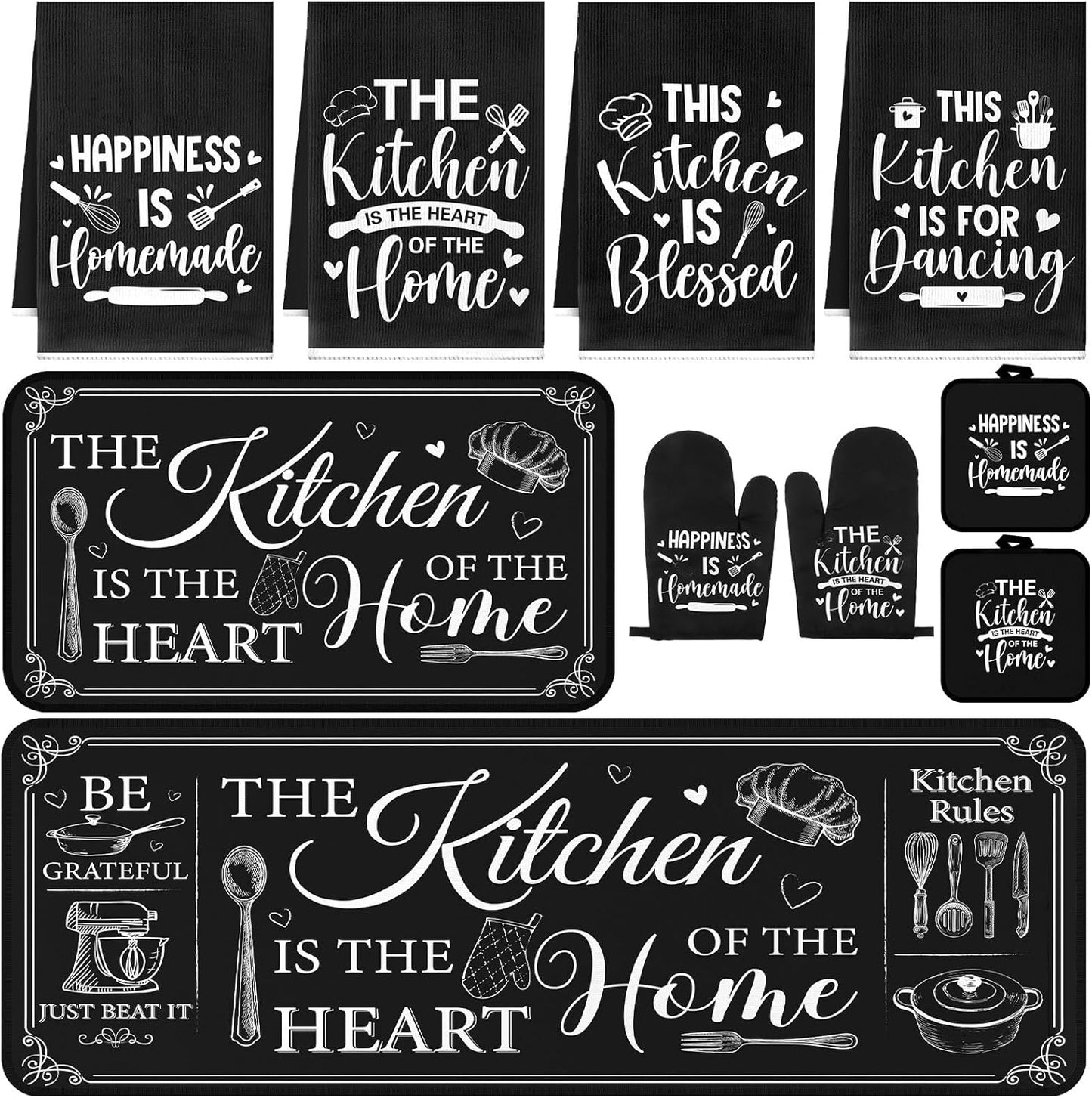 Fourluoo 10 Pcs Farmhouse Kitchen Decor and Accessories Set Black