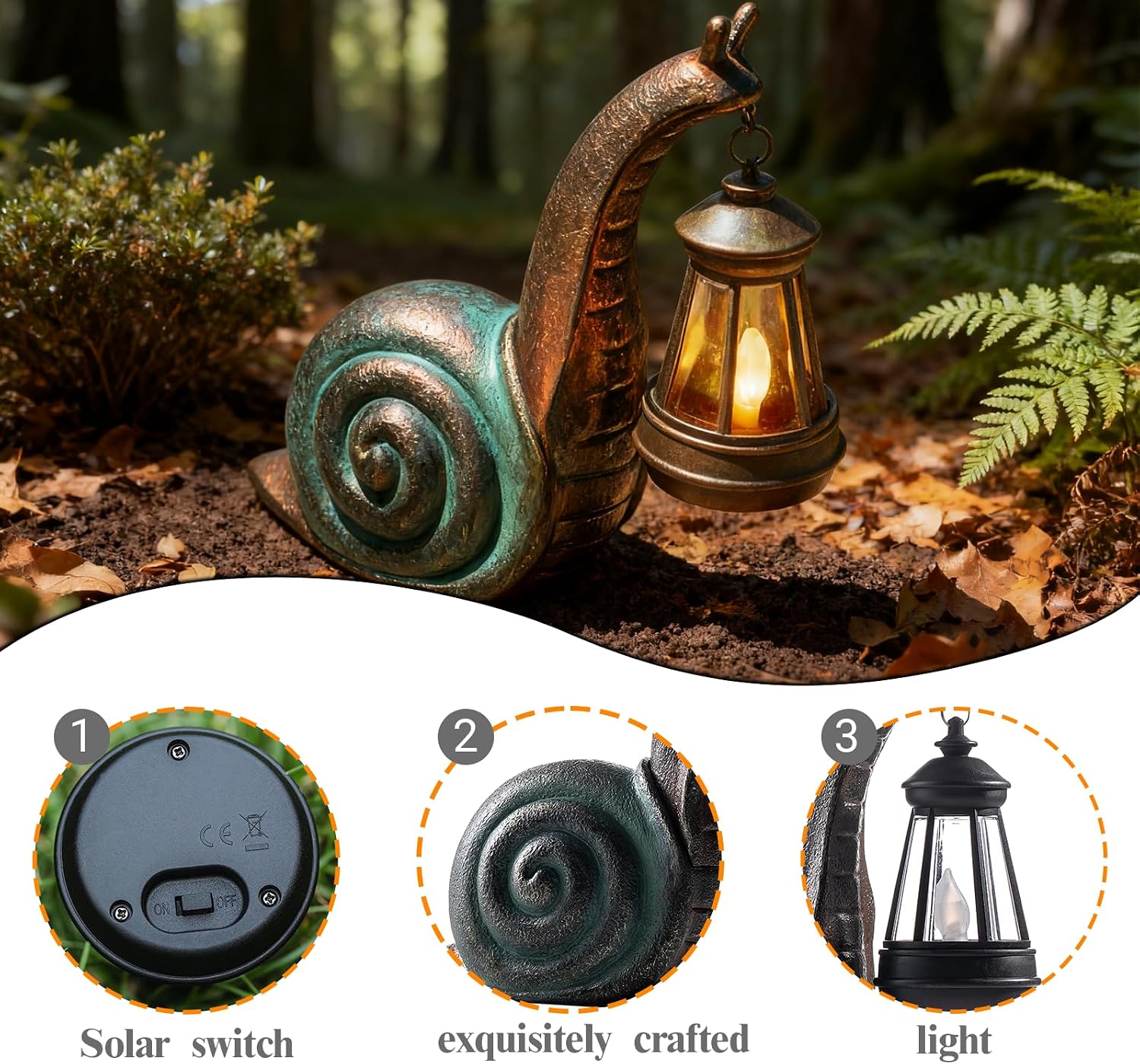 Solar Garden Snail Statue,Lawn Decor Statue for Patio, Balcony, Yard Ornament - Mothers Day Gifts for Mom Grandma Women