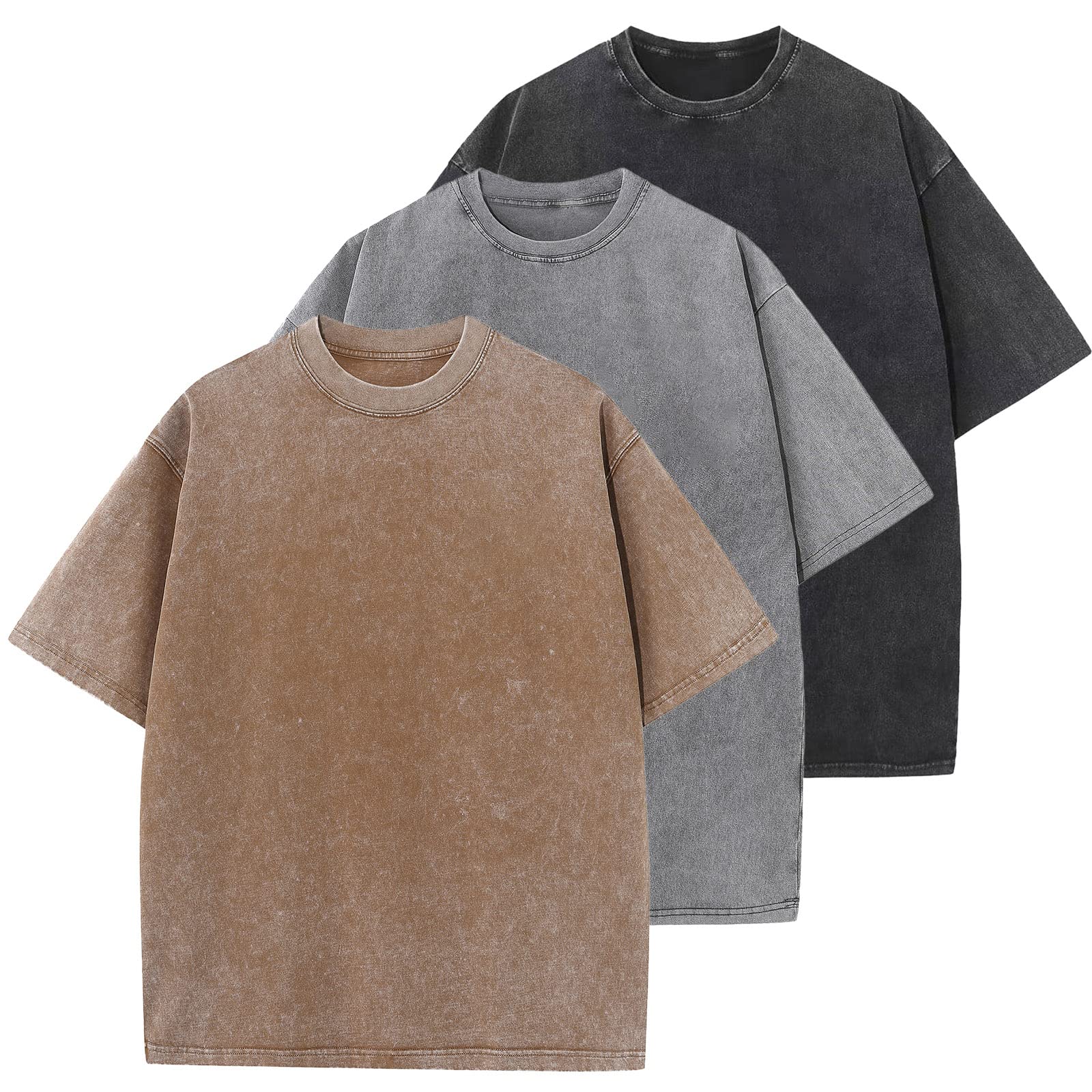 Men's Cotton T-Shirts Oversized Unisex Short Sleeves Casual Loose Wash Solid Basic Tee Tops