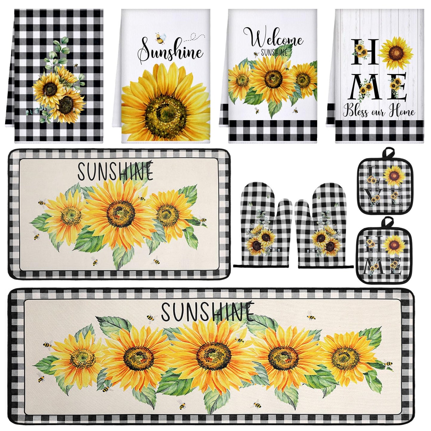 Fourluoo 10 Pcs Farmhouse Kitchen Decor and Accessories Set Black