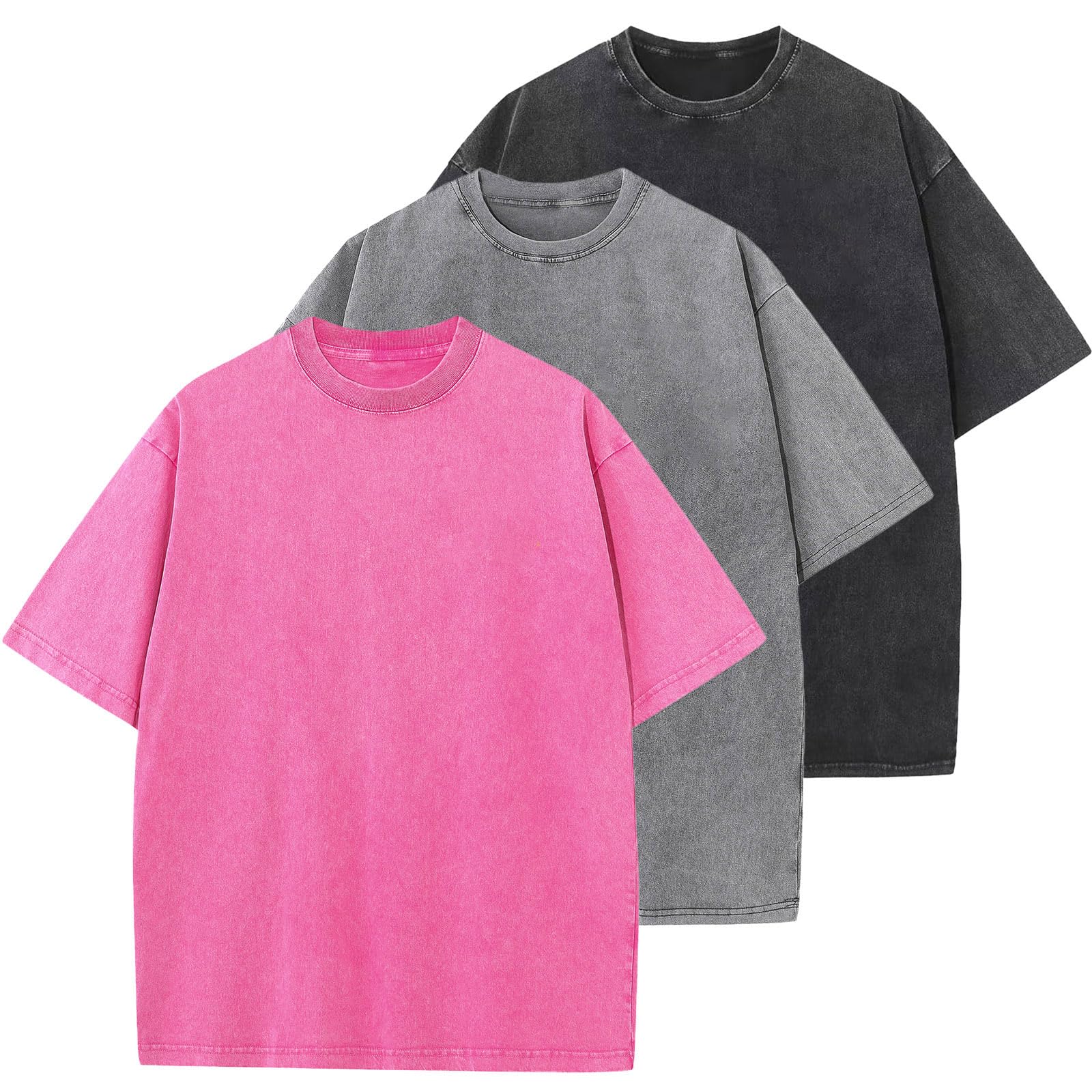 Men's Cotton T-Shirts Oversized Unisex Short Sleeves Casual Loose Wash Solid Basic Tee Tops