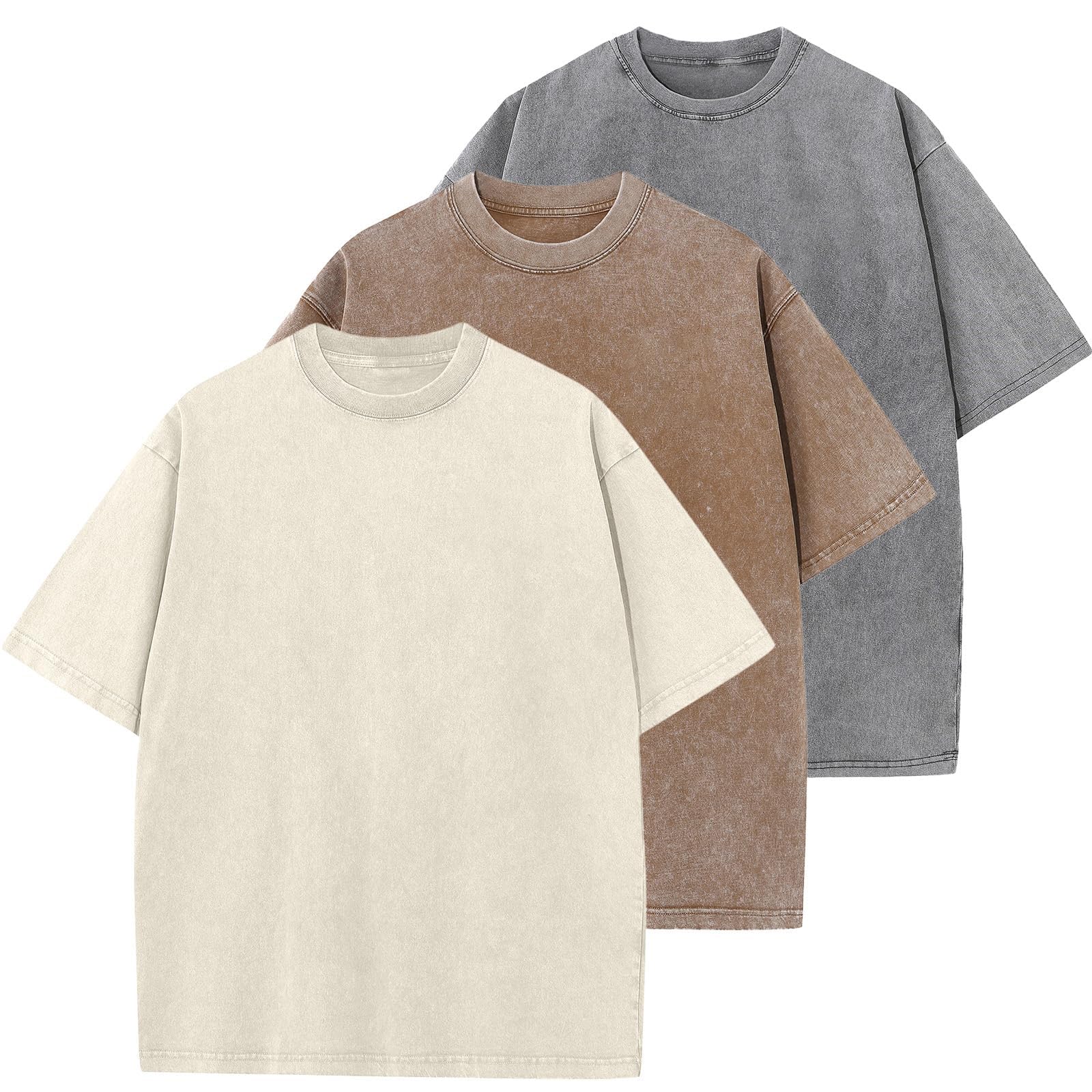 Men's Cotton T-Shirts Oversized Unisex Short Sleeves Casual Loose Wash Solid Basic Tee Tops