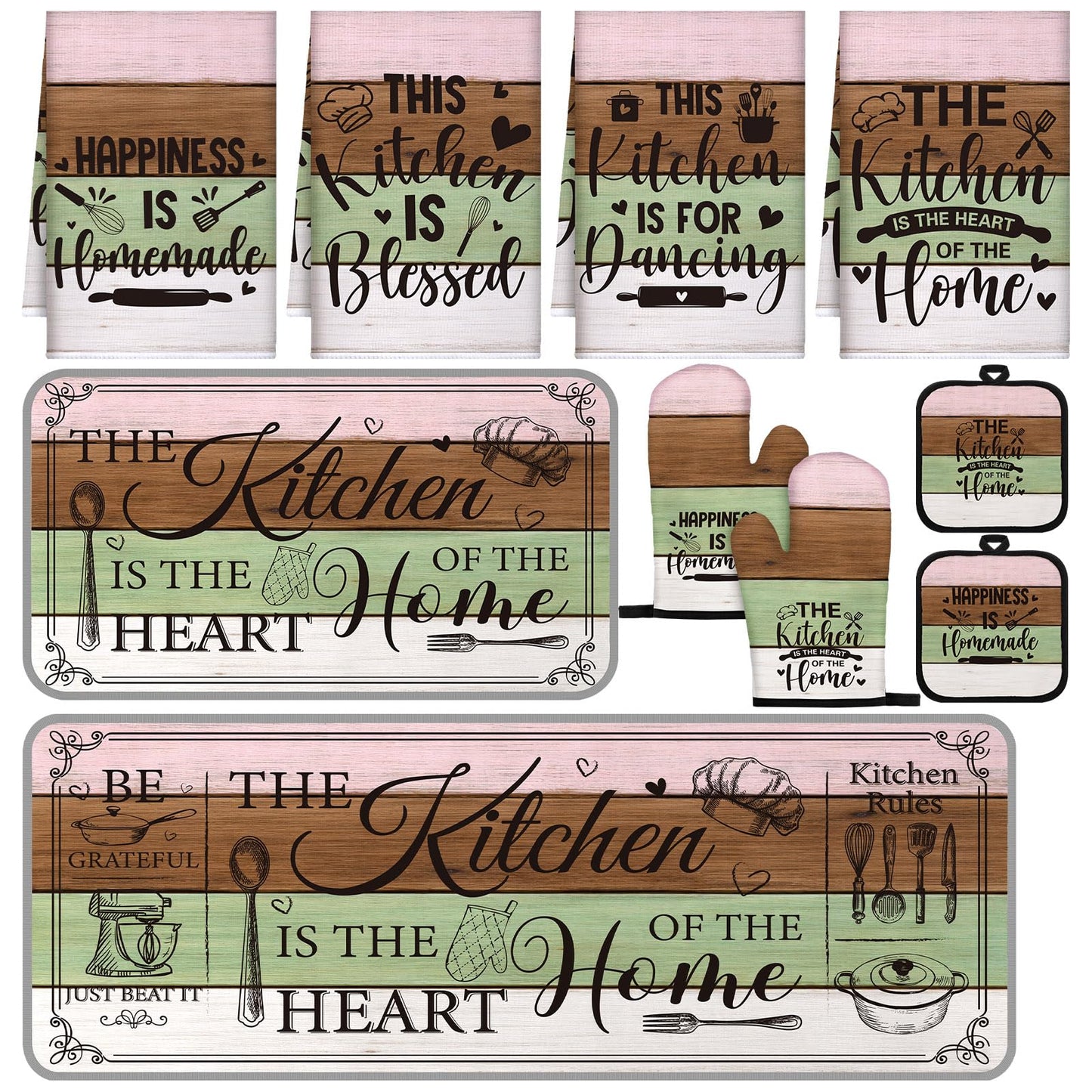 Fourluoo 10 Pcs Farmhouse Kitchen Decor and Accessories Set Black