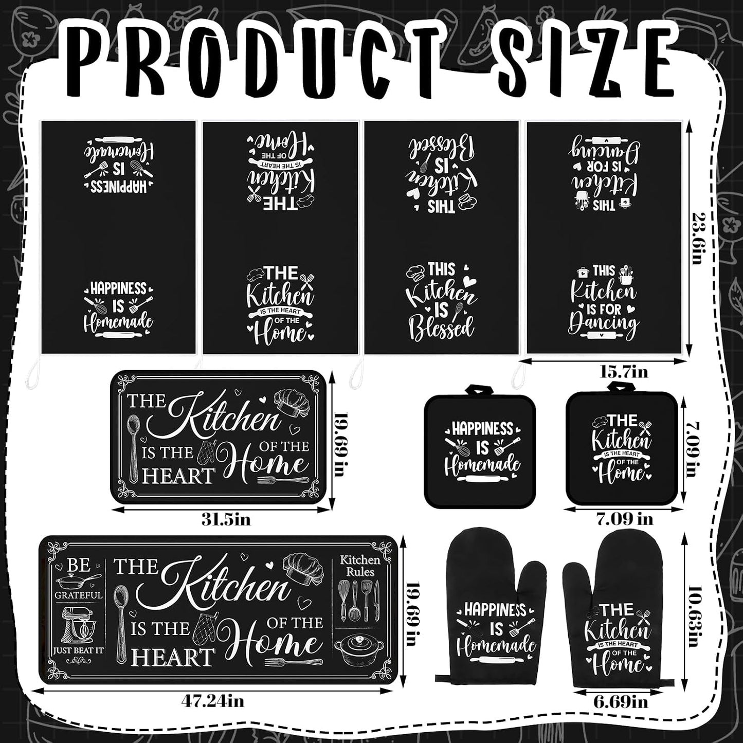 Fourluoo 10 Pcs Farmhouse Kitchen Decor and Accessories Set Black
