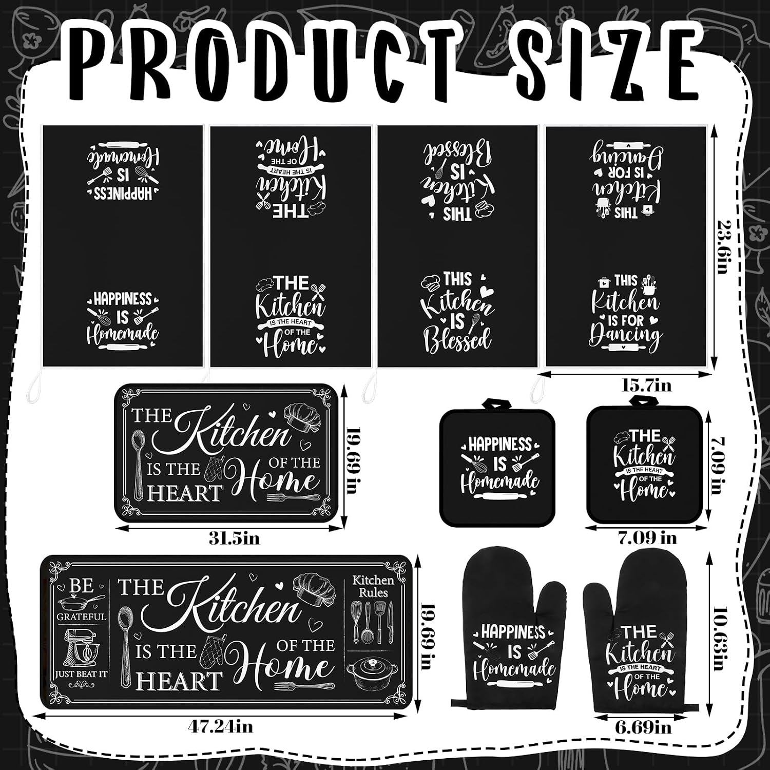 Fourluoo 10 Pcs Farmhouse Kitchen Decor and Accessories Set Black