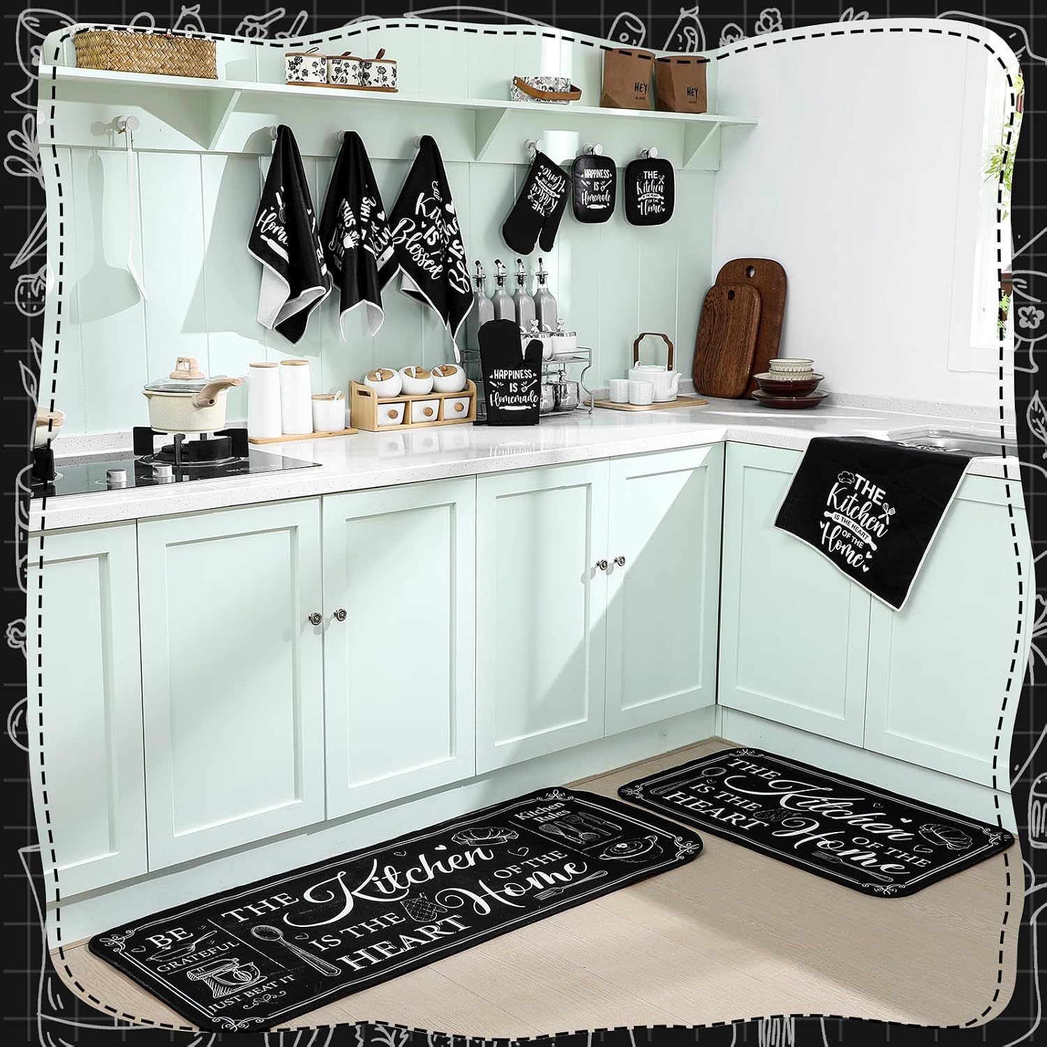 Fourluoo 10 Pcs Farmhouse Kitchen Decor and Accessories Set Black