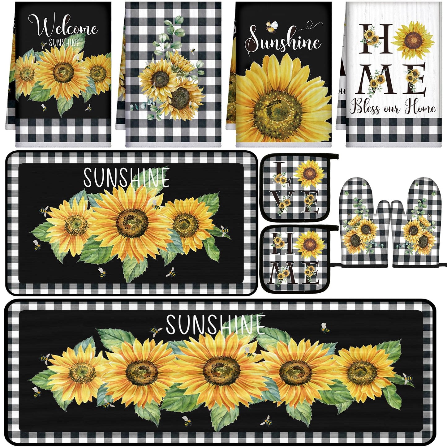 Fourluoo 10 Pcs Farmhouse Kitchen Decor and Accessories Set Black