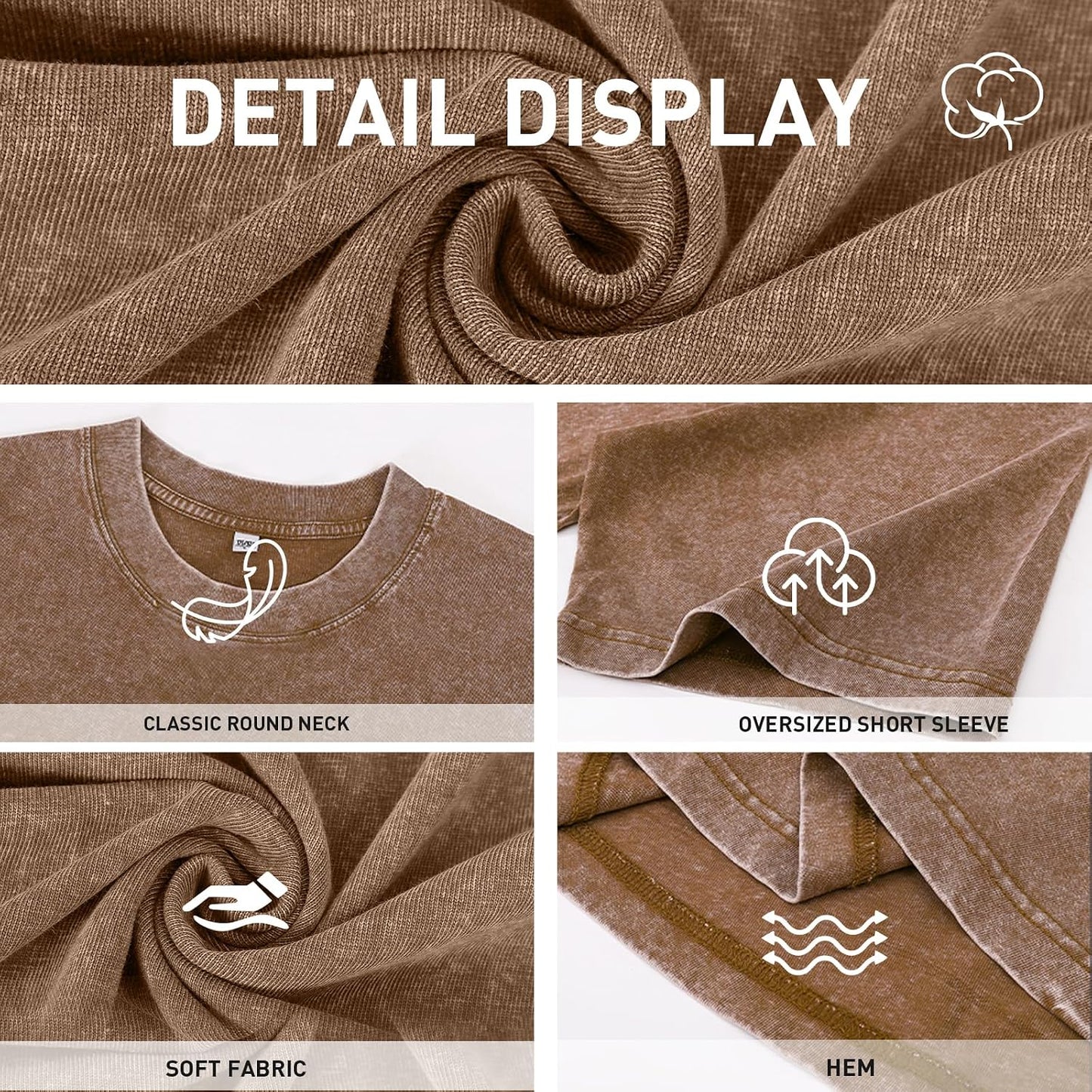 Men's Cotton T-Shirts Oversized Unisex Short Sleeves Casual Loose Wash Solid Basic Tee Tops