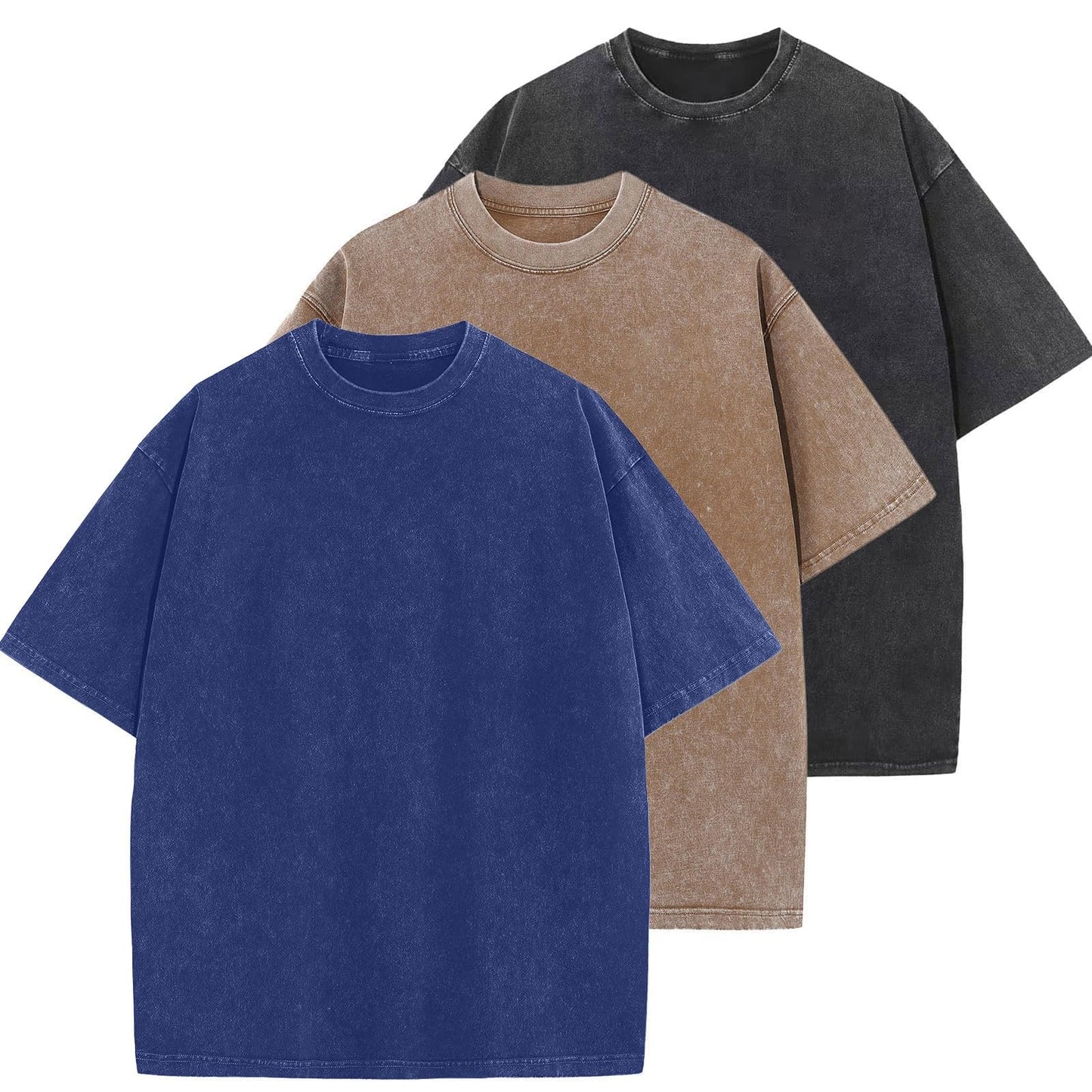 Men's Cotton T-Shirts Oversized Unisex Short Sleeves Casual Loose Wash Solid Basic Tee Tops