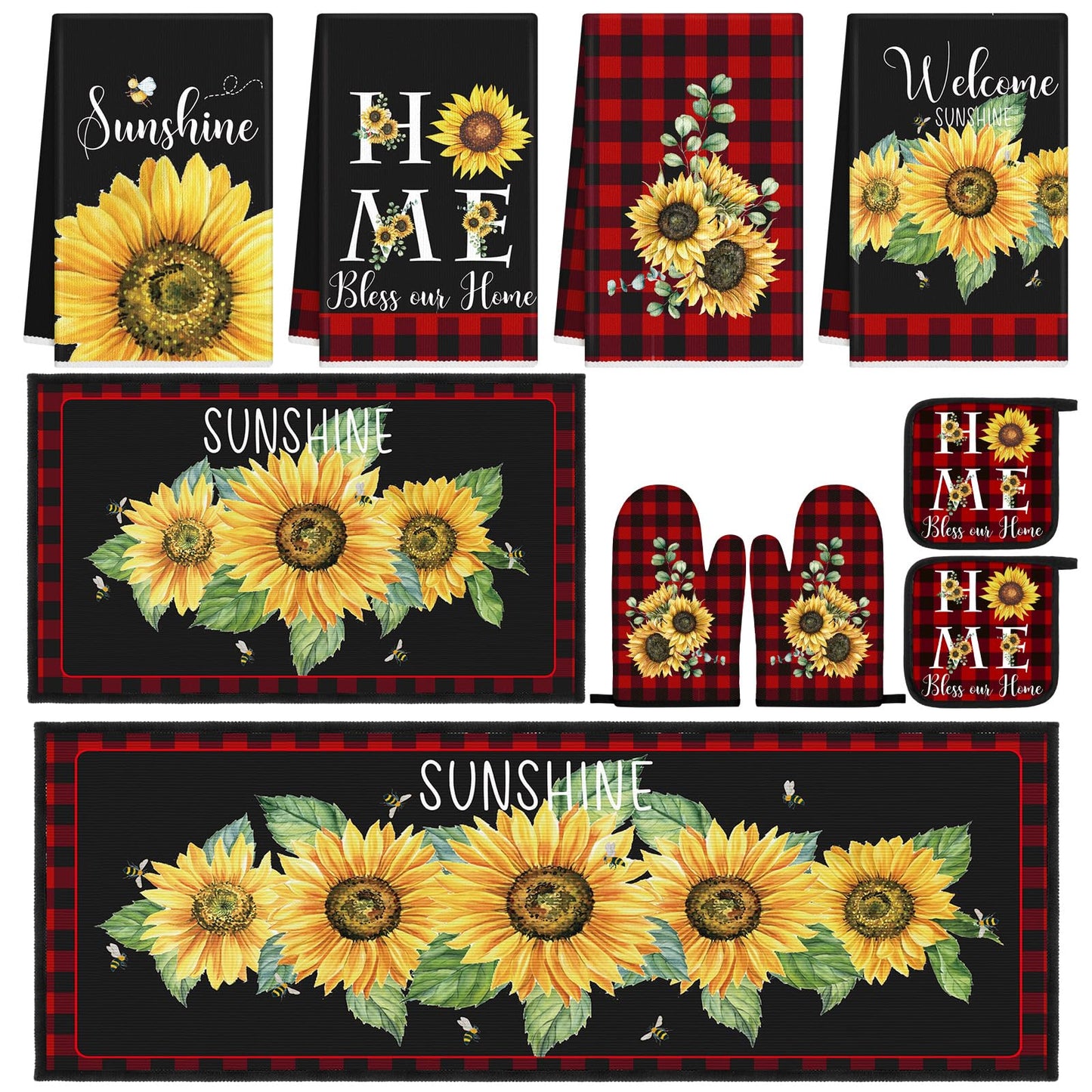 Fourluoo 10 Pcs Farmhouse Kitchen Decor and Accessories Set Black