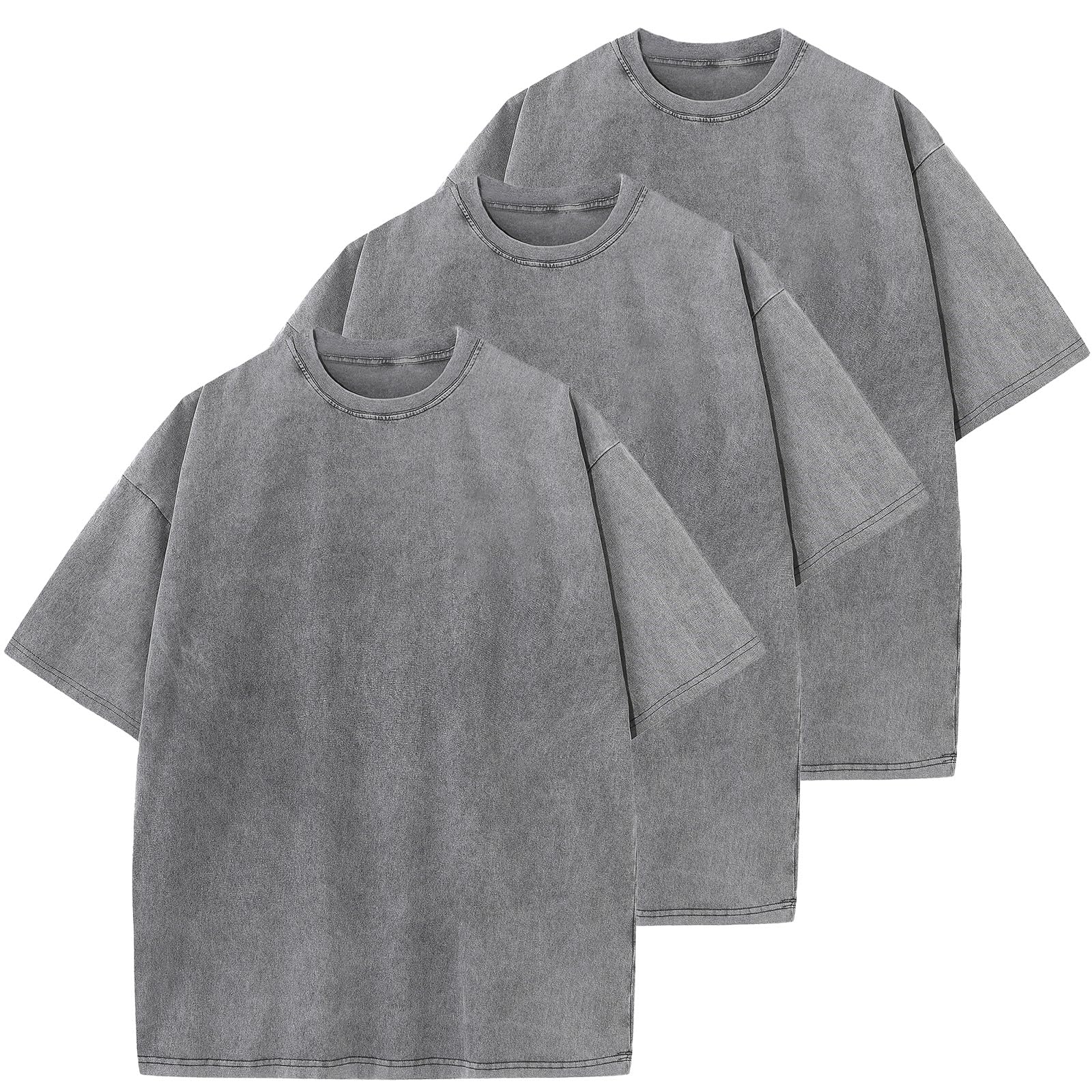 Men's Cotton T-Shirts Oversized Unisex Short Sleeves Casual Loose Wash Solid Basic Tee Tops