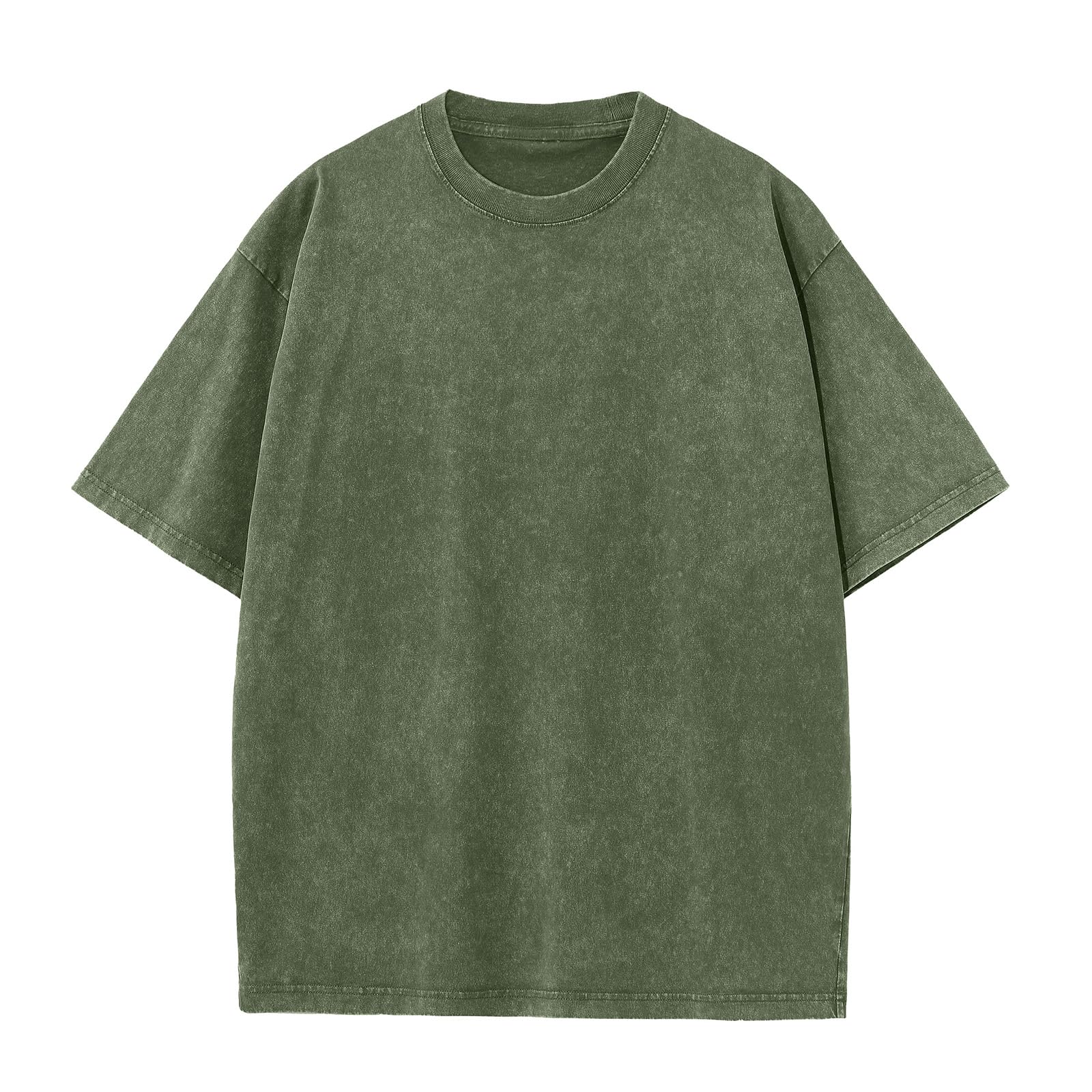 Men's Cotton T-Shirts Oversized Unisex Short Sleeves Casual Loose Wash Solid Basic Tee Tops