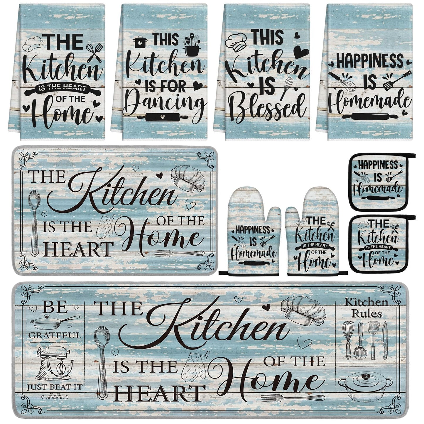 Fourluoo 10 Pcs Farmhouse Kitchen Decor and Accessories Set Black