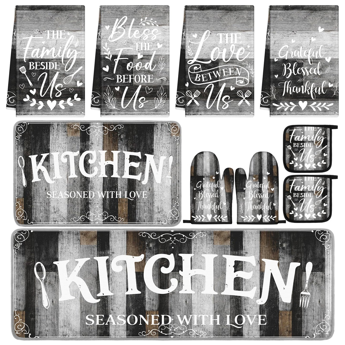 Fourluoo 10 Pcs Farmhouse Kitchen Decor and Accessories Set Black