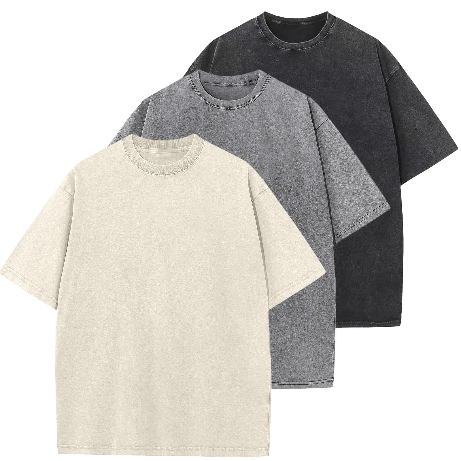 Men's Cotton T-Shirts Oversized Unisex Short Sleeves Casual Loose Wash Solid Basic Tee Tops