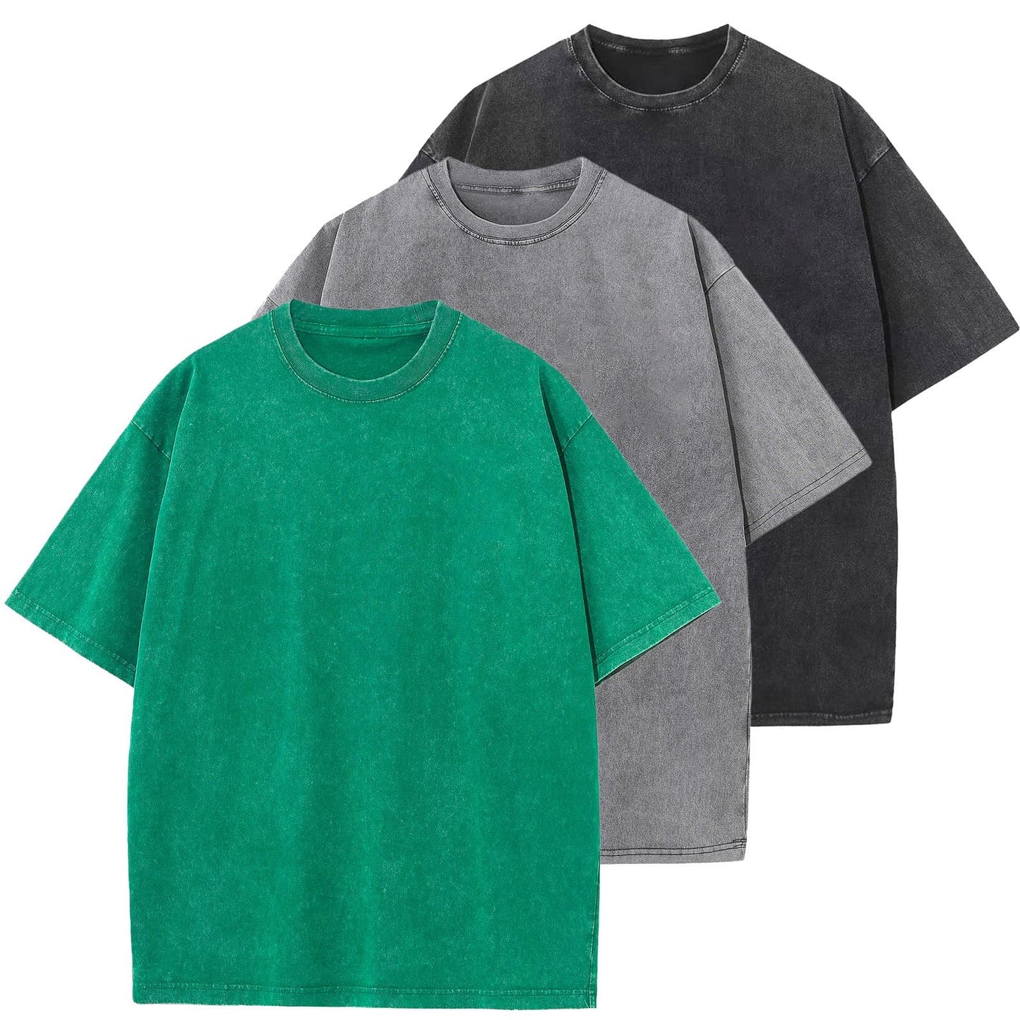 Men's Cotton T-Shirts Oversized Unisex Short Sleeves Casual Loose Wash Solid Basic Tee Tops