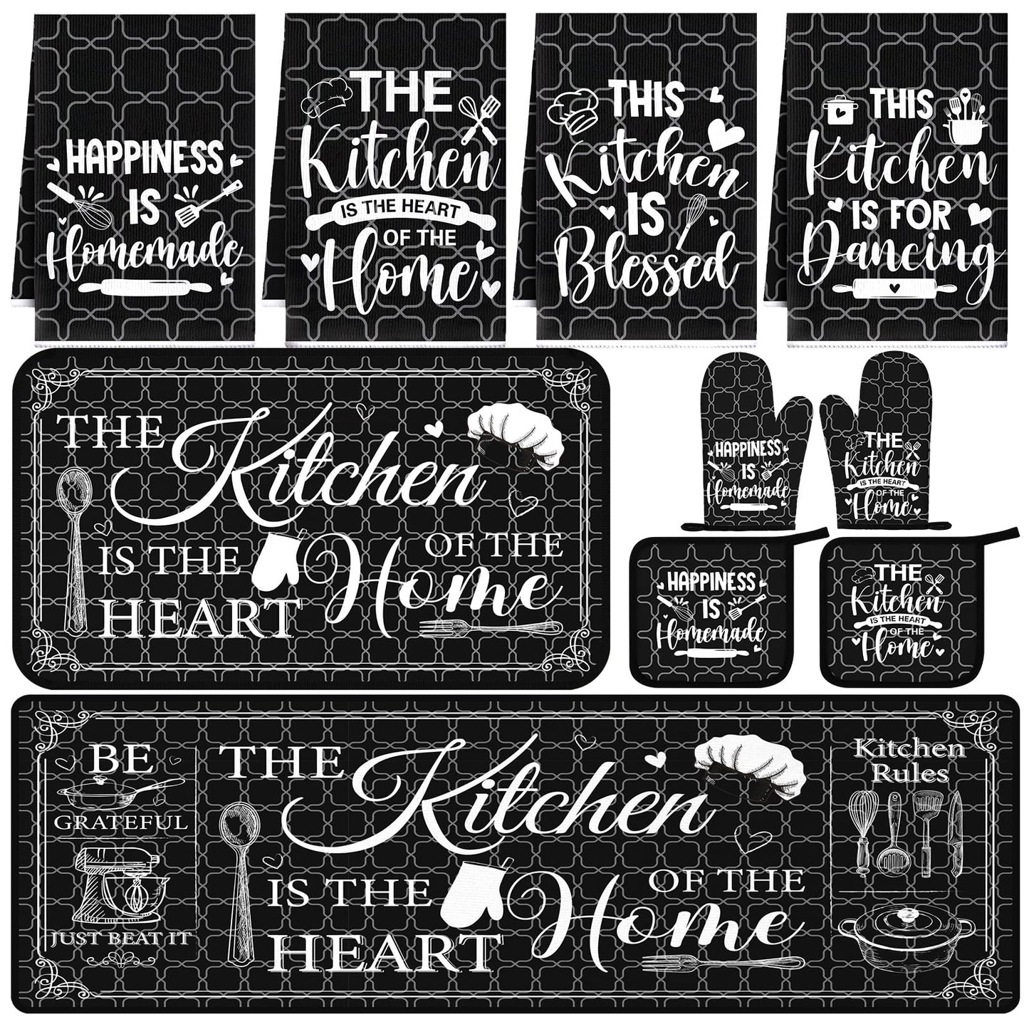 Fourluoo 10 Pcs Farmhouse Kitchen Decor and Accessories Set Black