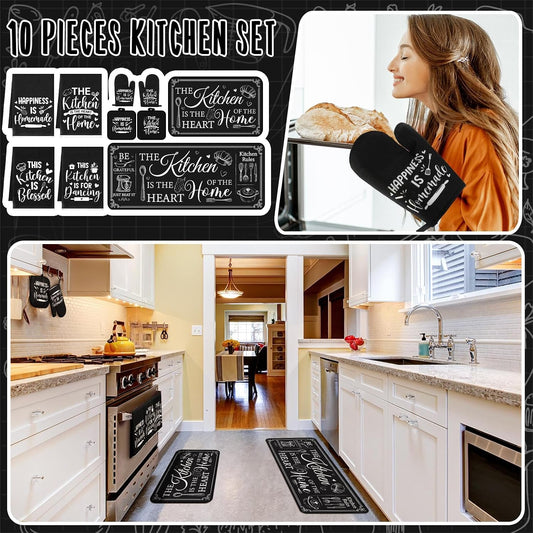 Fourluoo 10 Pcs Farmhouse Kitchen Decor and Accessories Set Black