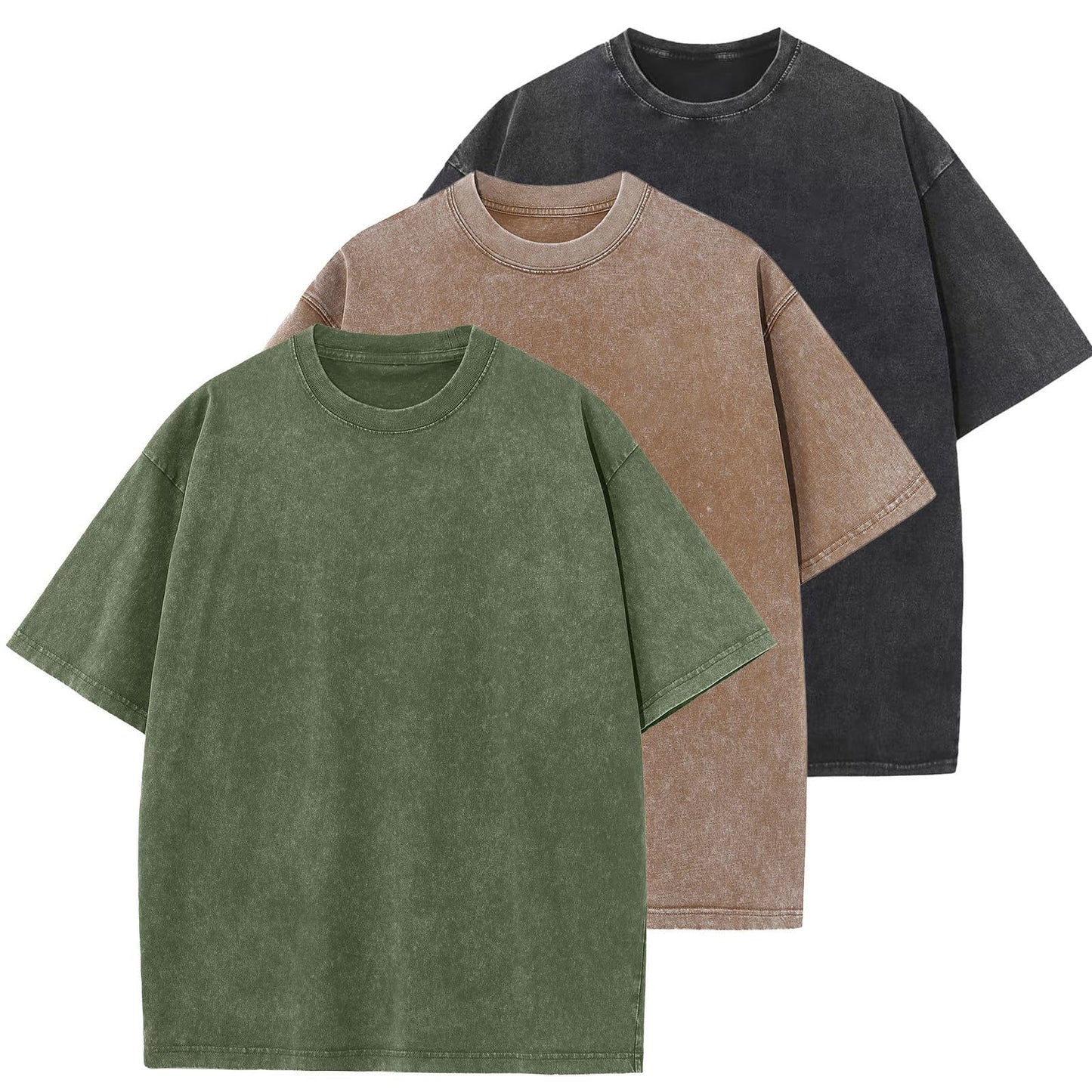 Men's Cotton T-Shirts Oversized Unisex Short Sleeves Casual Loose Wash Solid Basic Tee Tops