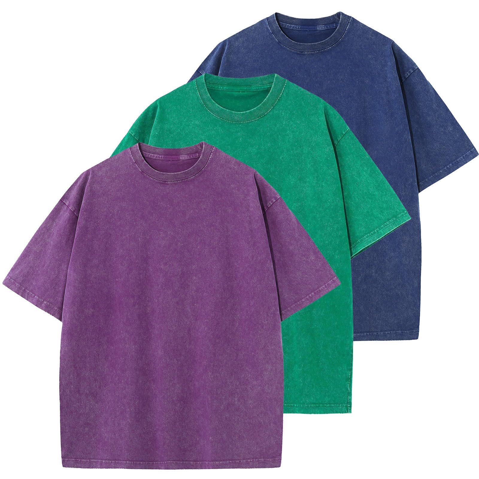 Men's Cotton T-Shirts Oversized Unisex Short Sleeves Casual Loose Wash Solid Basic Tee Tops