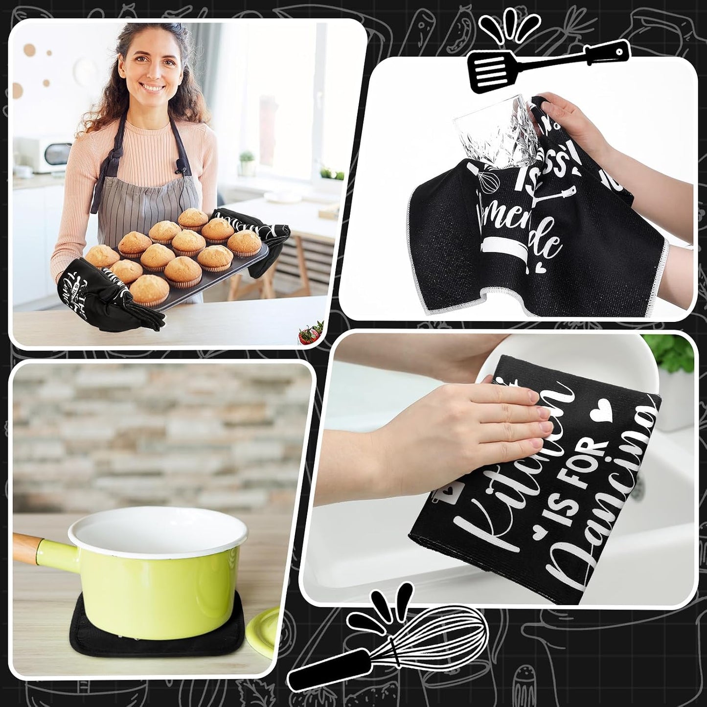 Fourluoo 10 Pcs Farmhouse Kitchen Decor and Accessories Set Black