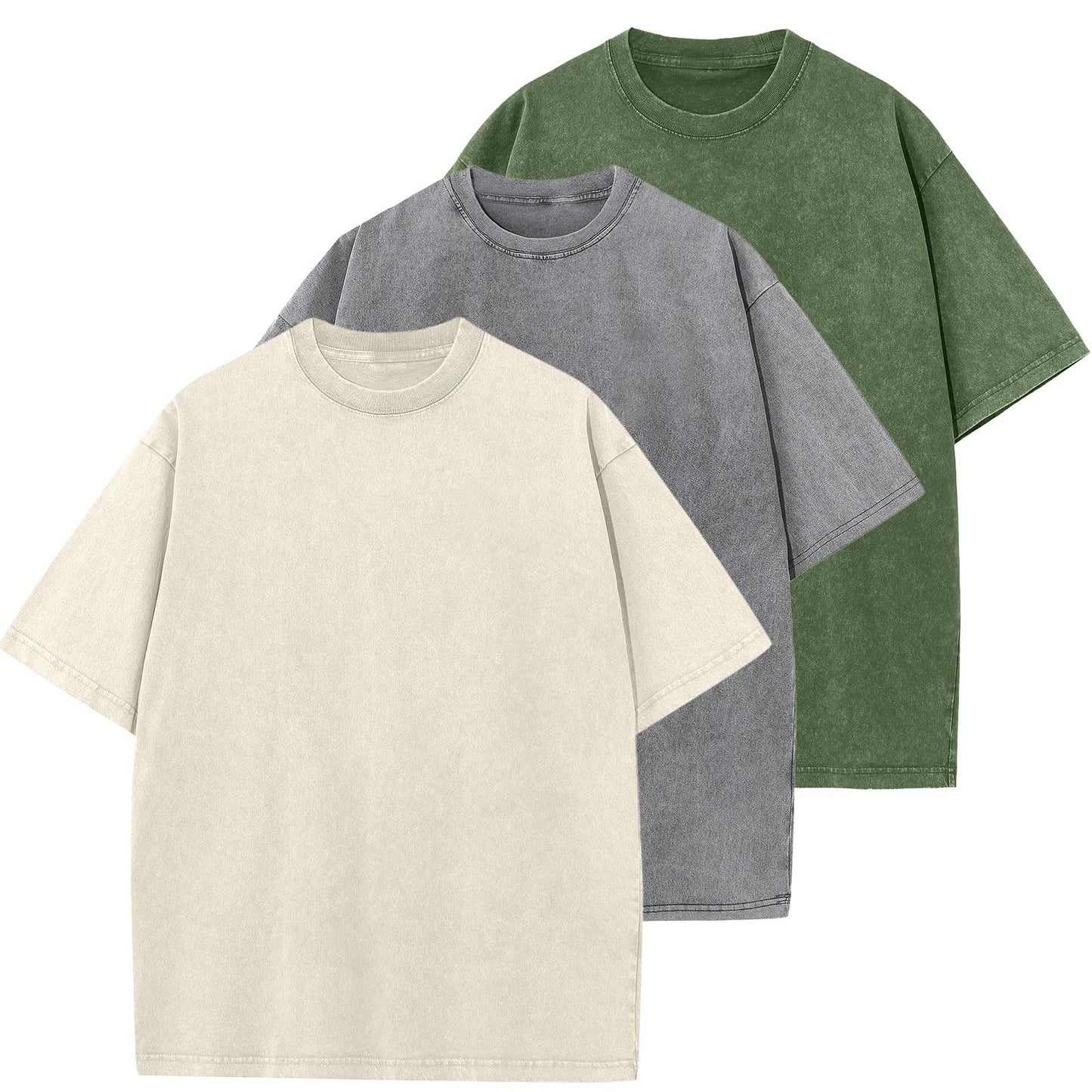 Men's Cotton T-Shirts Oversized Unisex Short Sleeves Casual Loose Wash Solid Basic Tee Tops